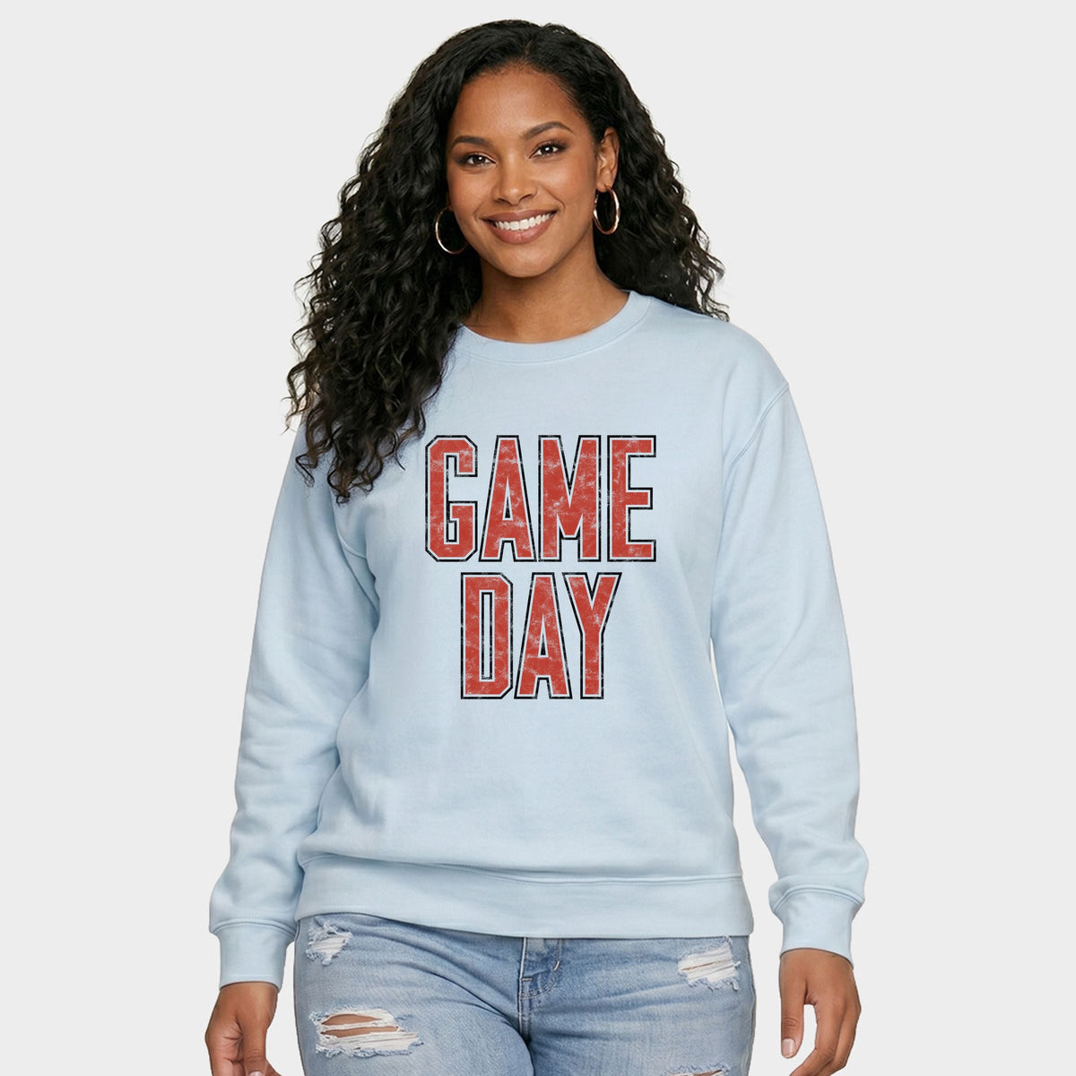 Game Day Outlined Distressed -  Women's Graphic Sweatshirt