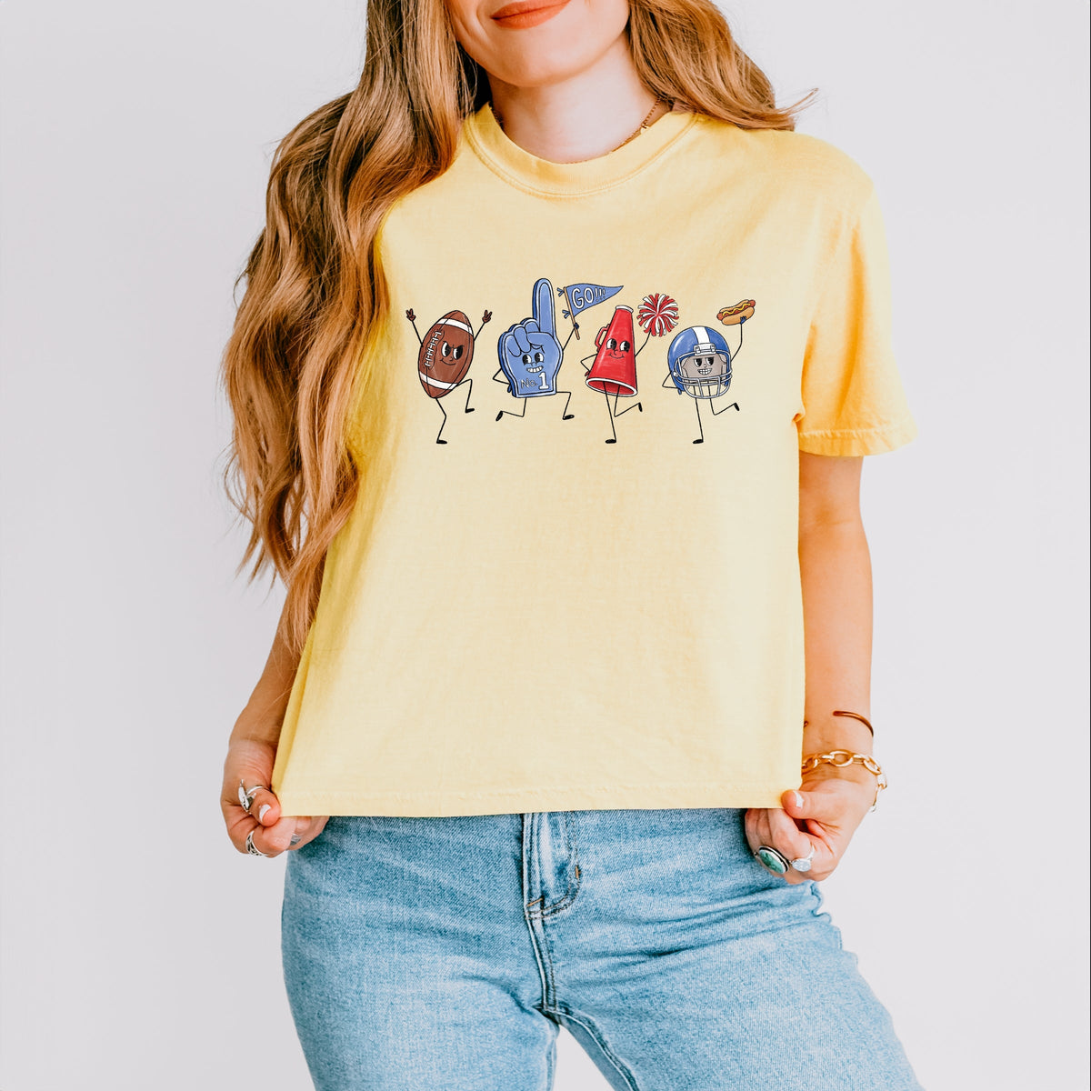 Football Stick Figures - Women's Boxy Crop Top Graphic T-Shirt