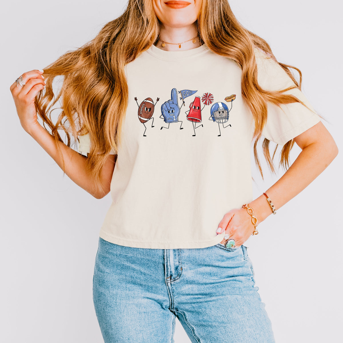 Football Stick Figures - Women's Boxy Crop Top Graphic T-Shirt