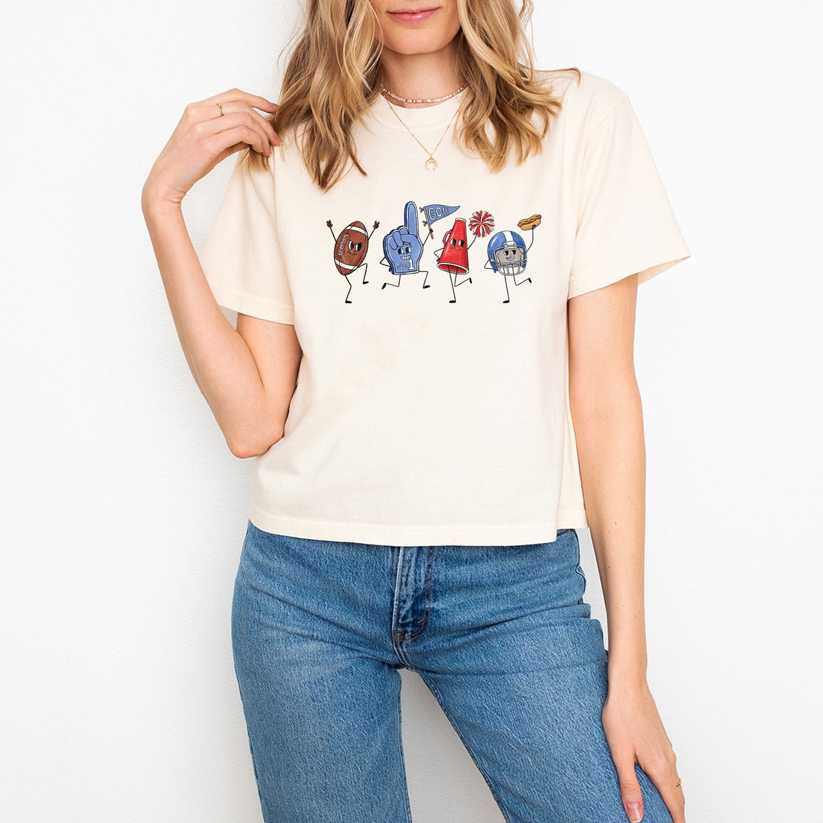 Football Stick Figures - Women's Boxy Crop Top Graphic T-Shirt
