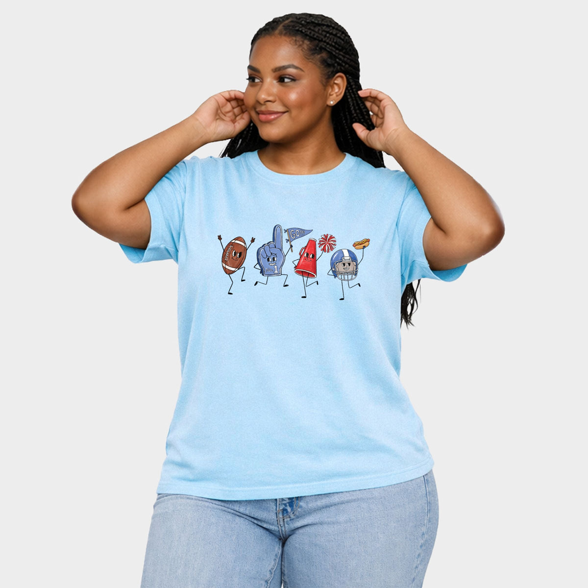 Football Stick Figures - Women's Plus Sized Garment Dyed Graphic T-Shirt