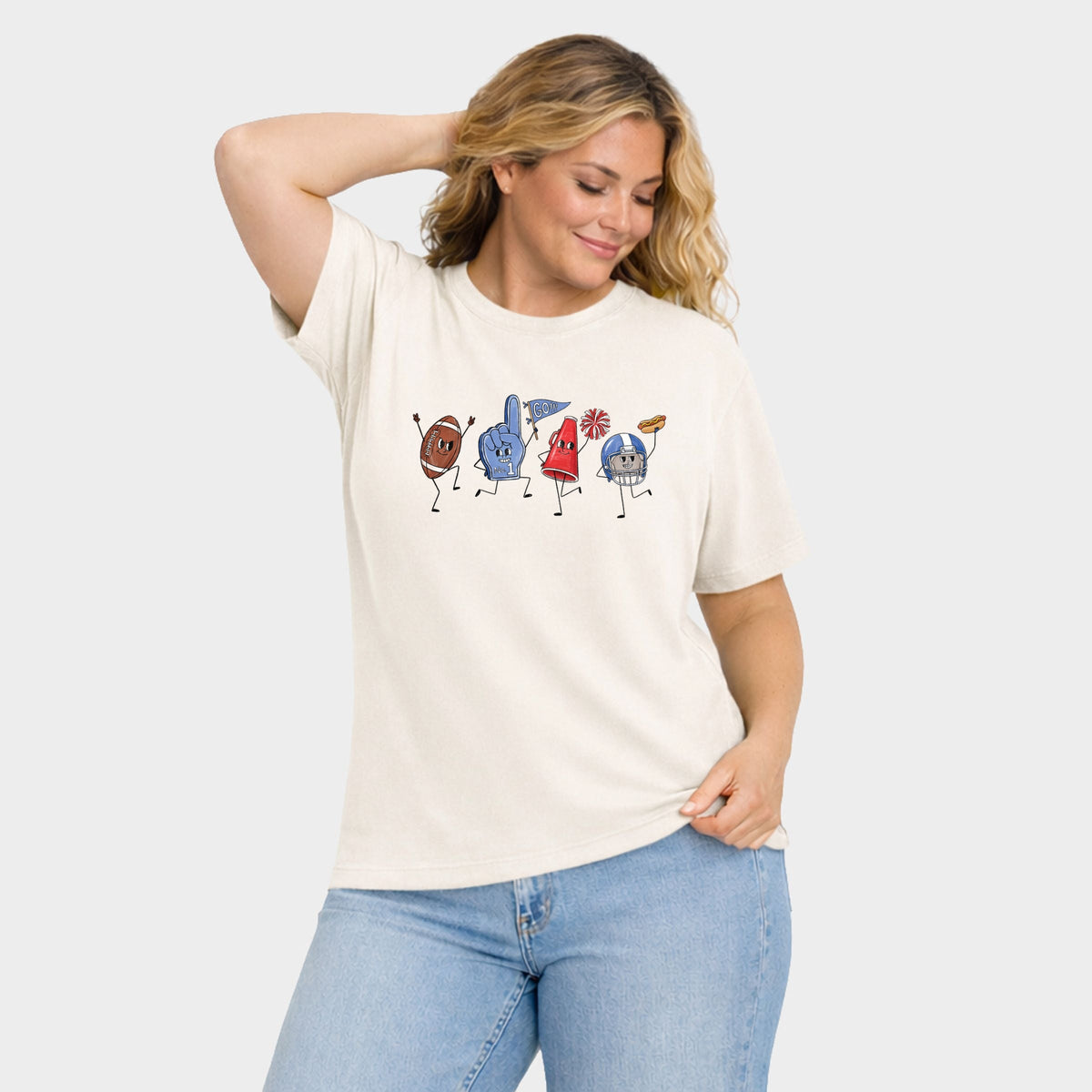 Football Stick Figures - Women's Plus Sized Garment Dyed Graphic T-Shirt