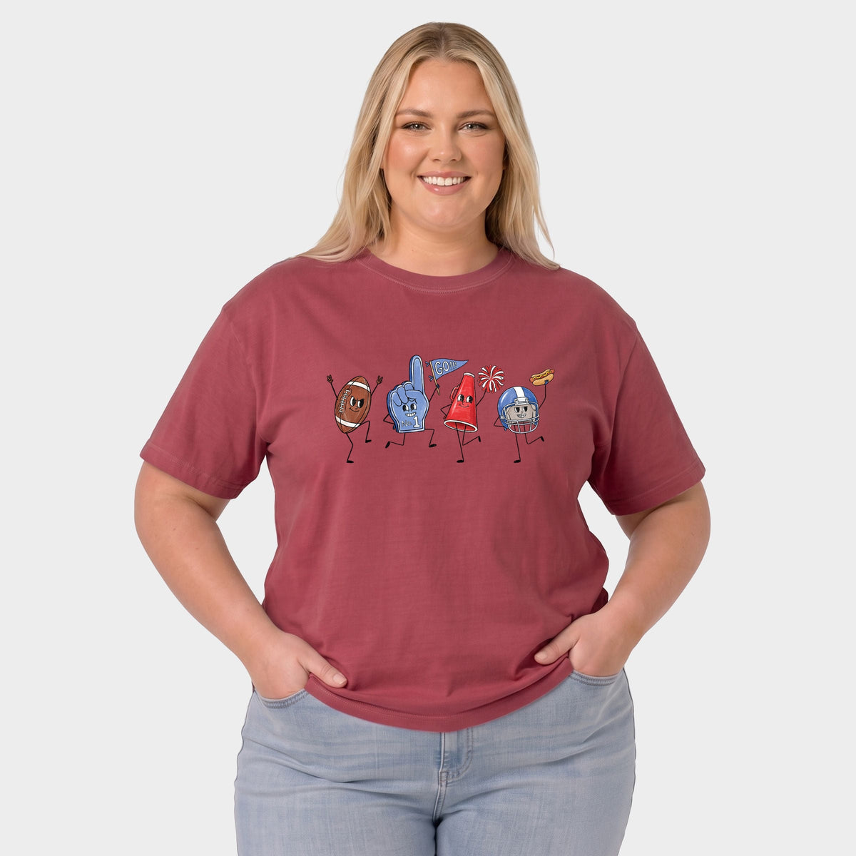 Football Stick Figures - Women's Plus Sized Garment Dyed Graphic T-Shirt
