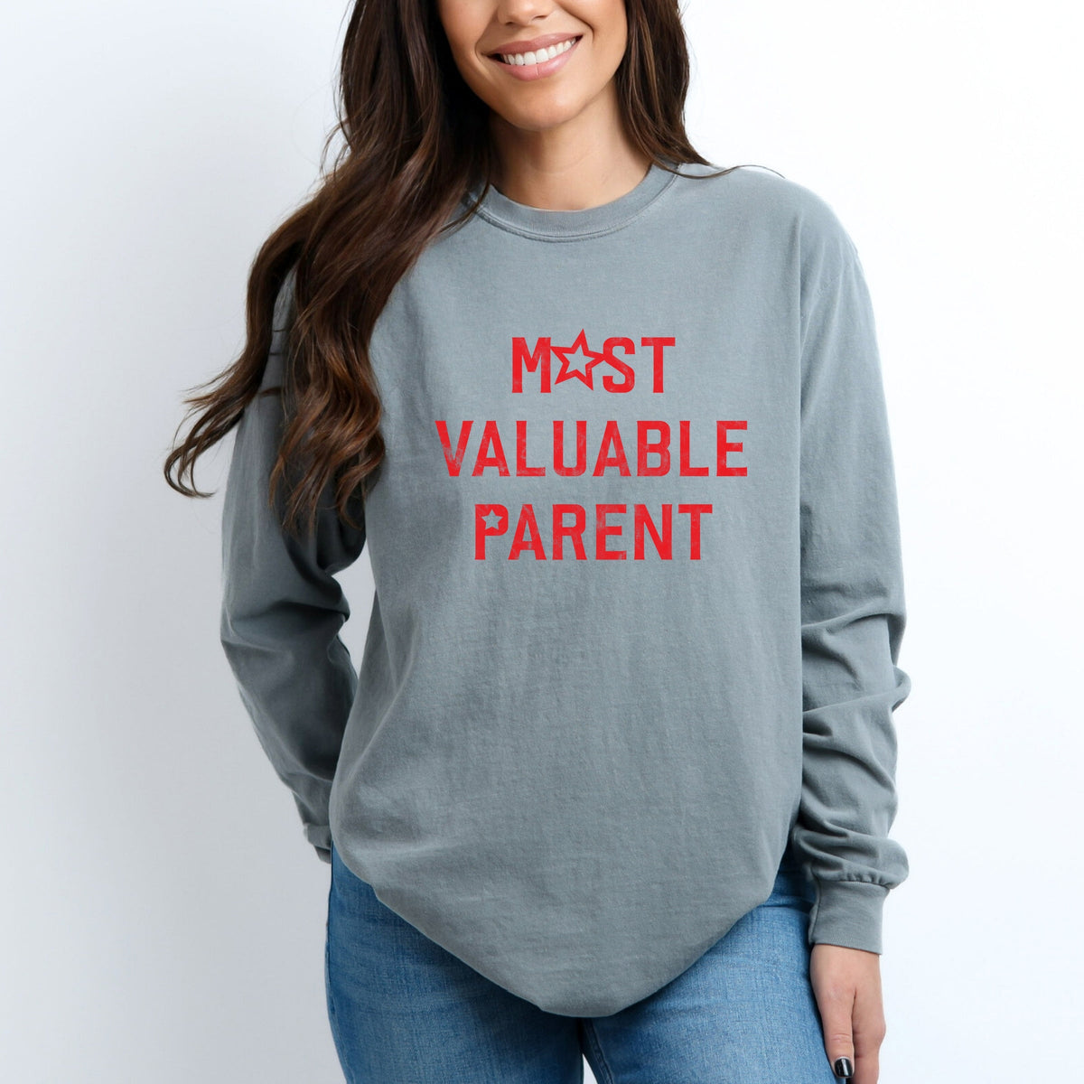 Most Valuable Parent - Women's Garment Dyed Long Sleeve Graphic T-Shirt