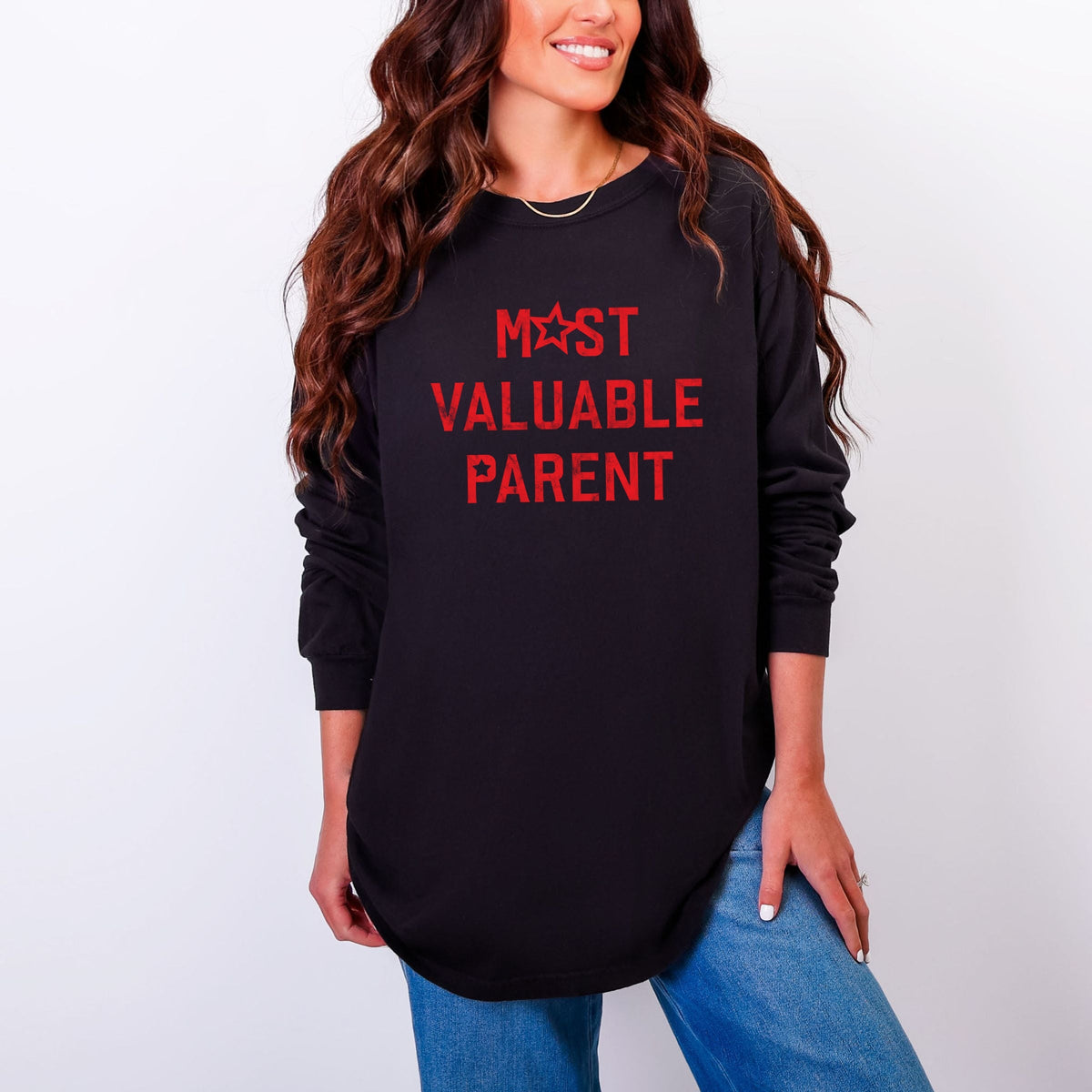 Most Valuable Parent - Women's Garment Dyed Long Sleeve Graphic T-Shirt