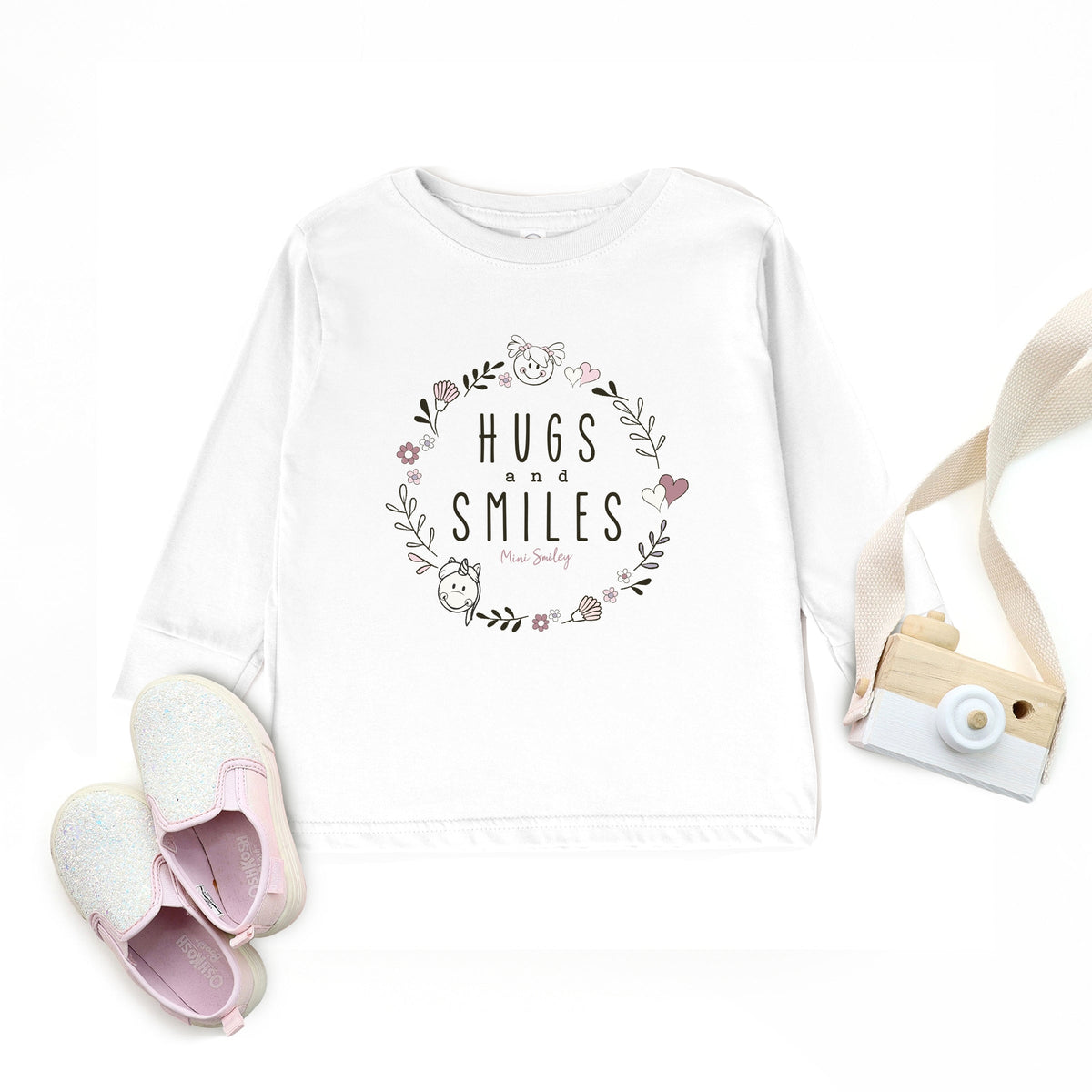 Mini Smiley Hugs and Smiles - Toddler Long Sleeve Graphic Tee