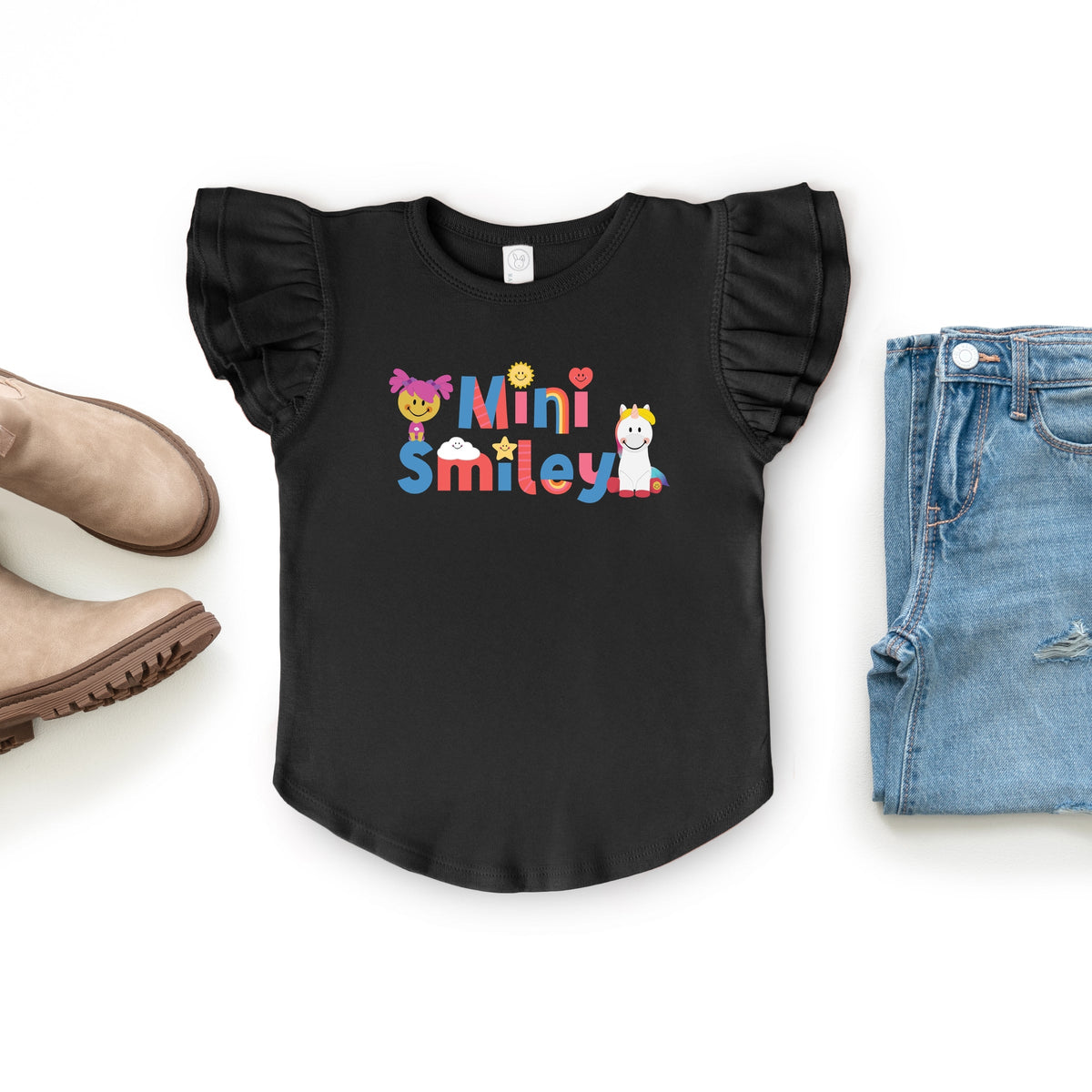 Mini Smiley Icons Unicorn - Flutter Sleeve Graphic T-Shirt