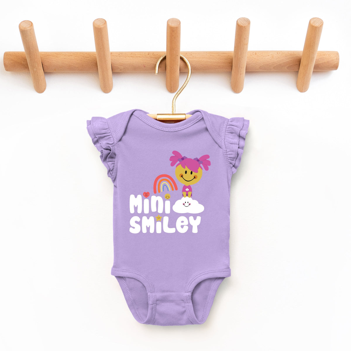 Mini Smiley Rainbow Cloud Aria - Baby Flutter Sleeve Bodysuit