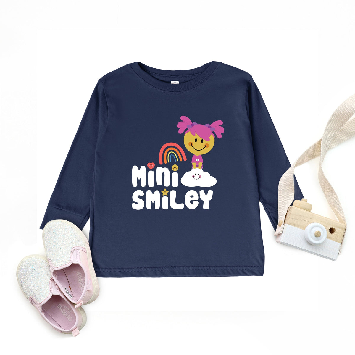Mini Smiley Rainbow Cloud Aria - Toddler Long Sleeve Graphic Tee
