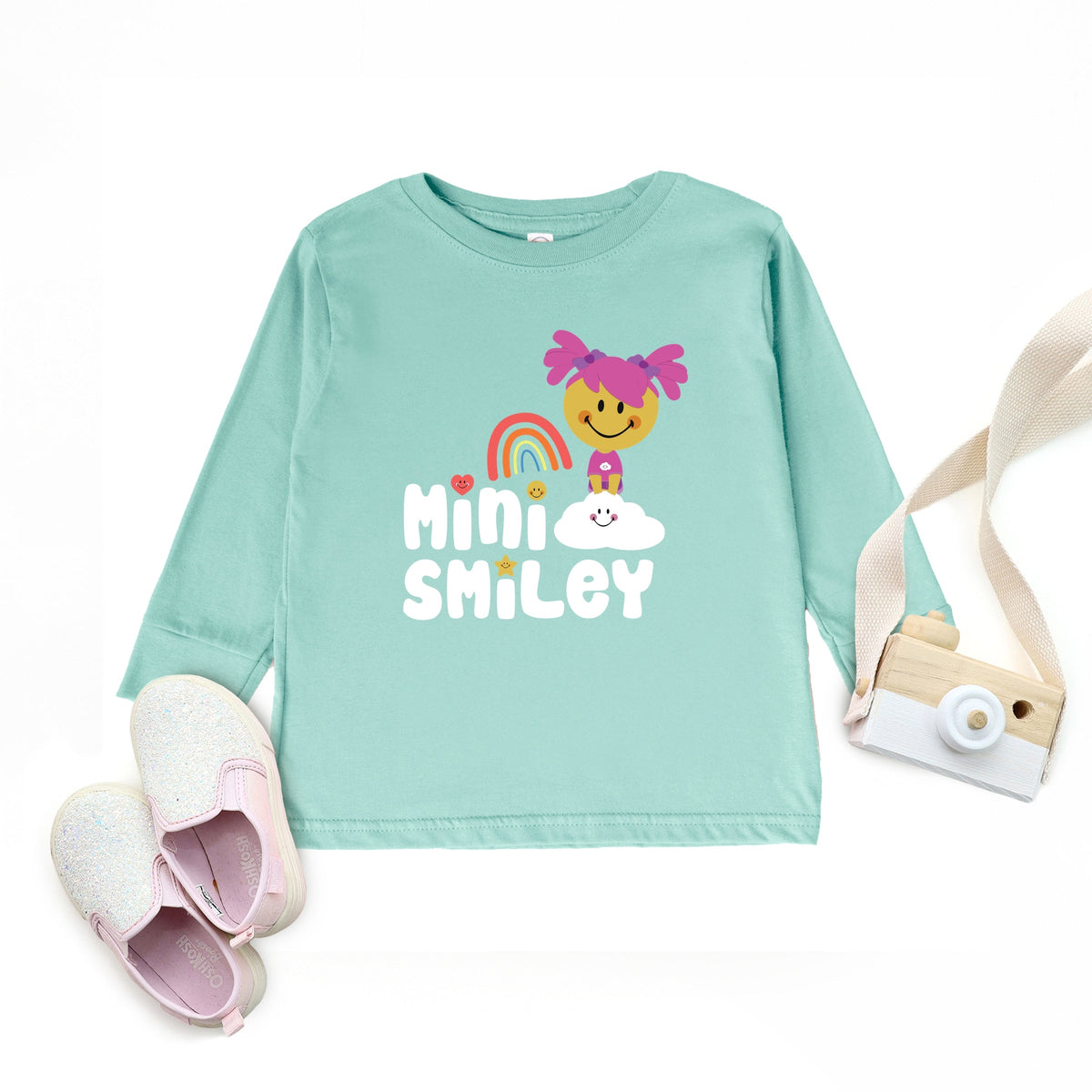 Mini Smiley Rainbow Cloud Aria - Toddler Long Sleeve Graphic Tee