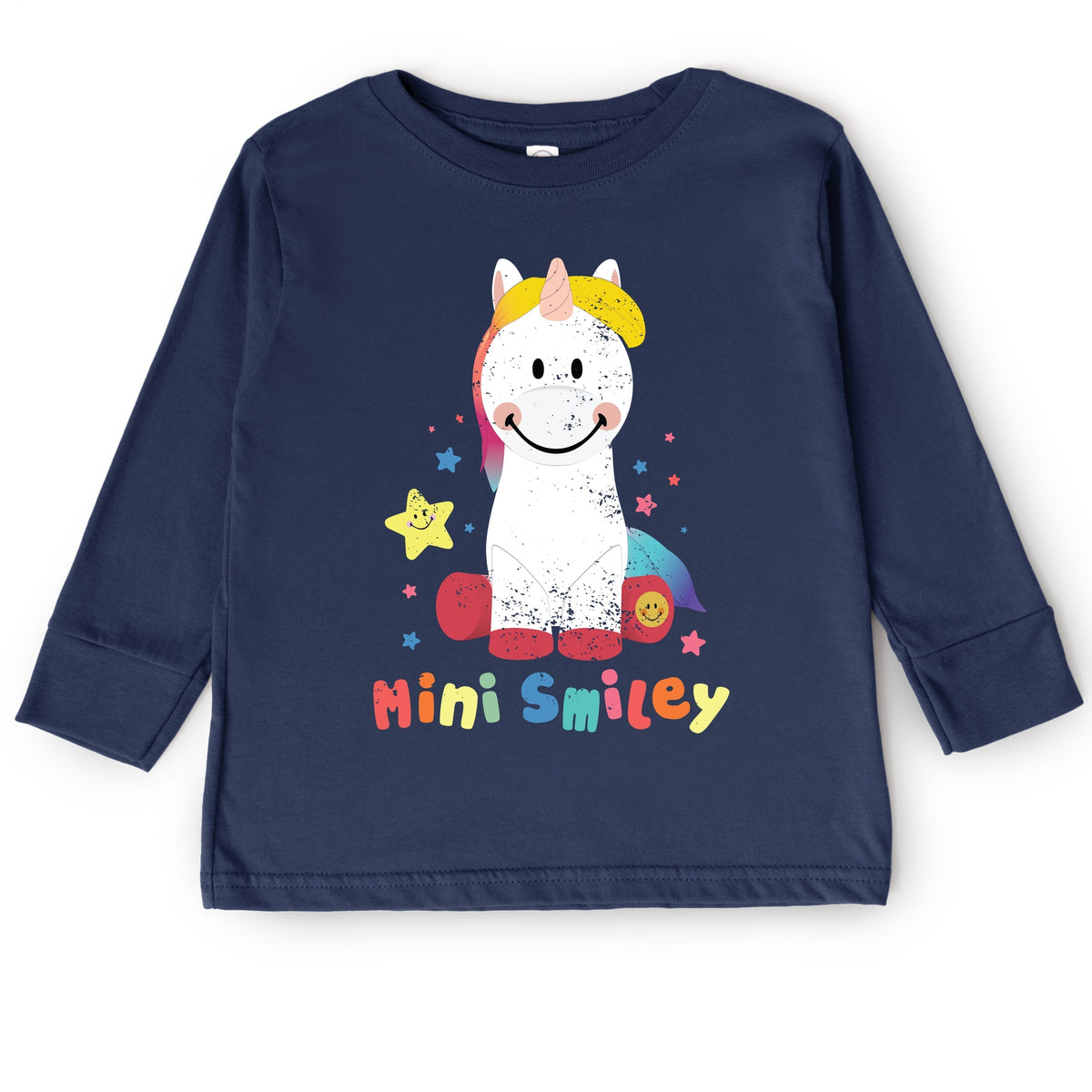 Mini Smiley Unicorn Distressed - Toddler Long Sleeve Graphic Tee