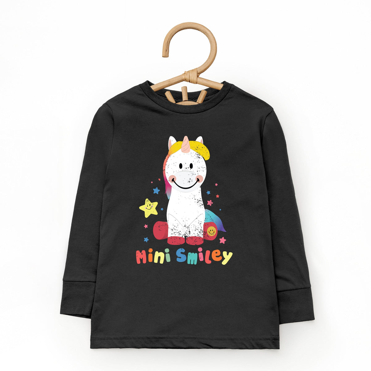 Mini Smiley Unicorn Distressed - Toddler Long Sleeve Graphic Tee