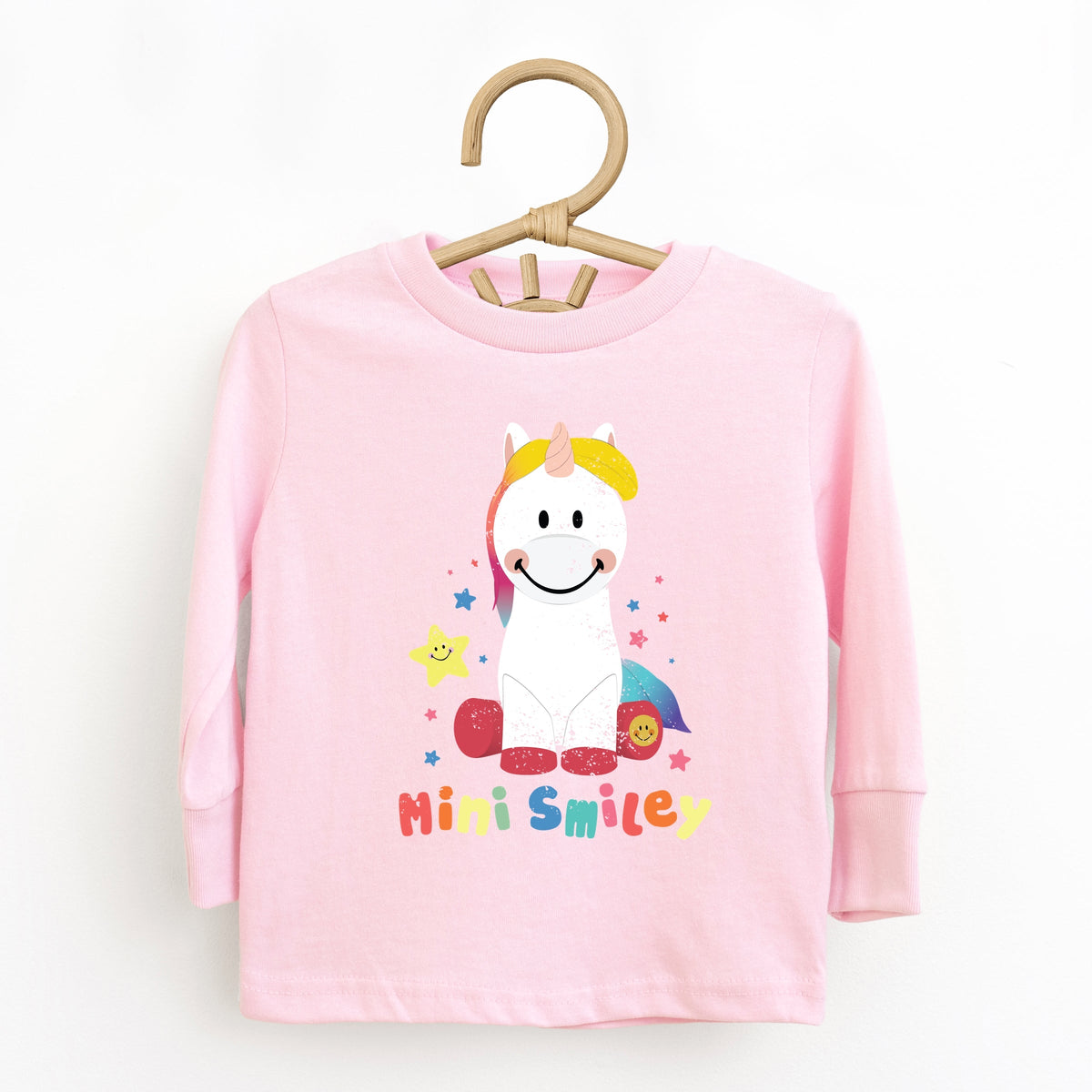 Mini Smiley Unicorn Distressed - Toddler Long Sleeve Graphic Tee