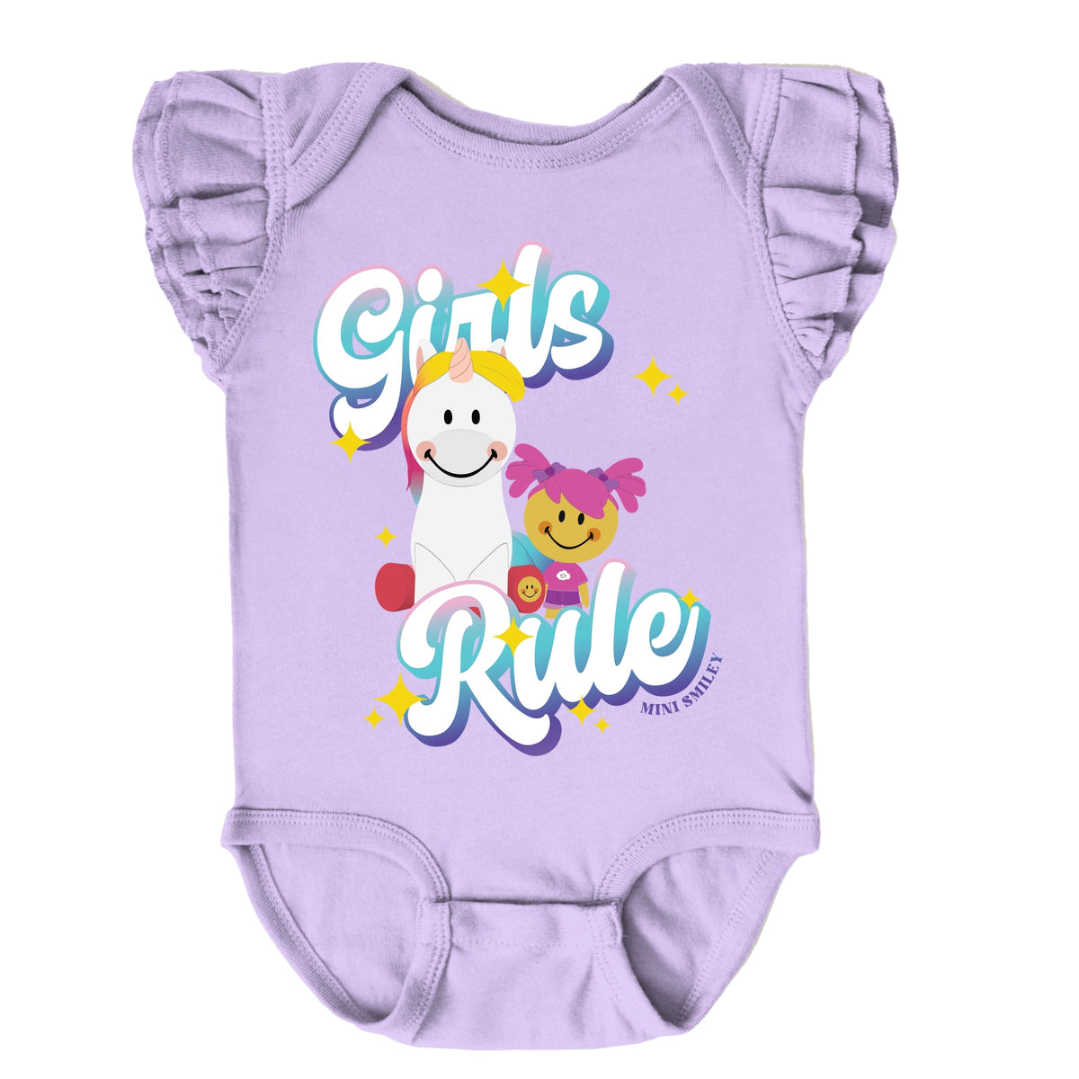 Mini Smiley Girls Rule - Baby Flutter Sleeve Bodysuit