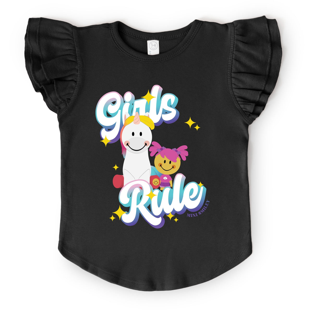 Mini Smiley Girls Rule - Flutter Sleeve Graphic T-Shirt