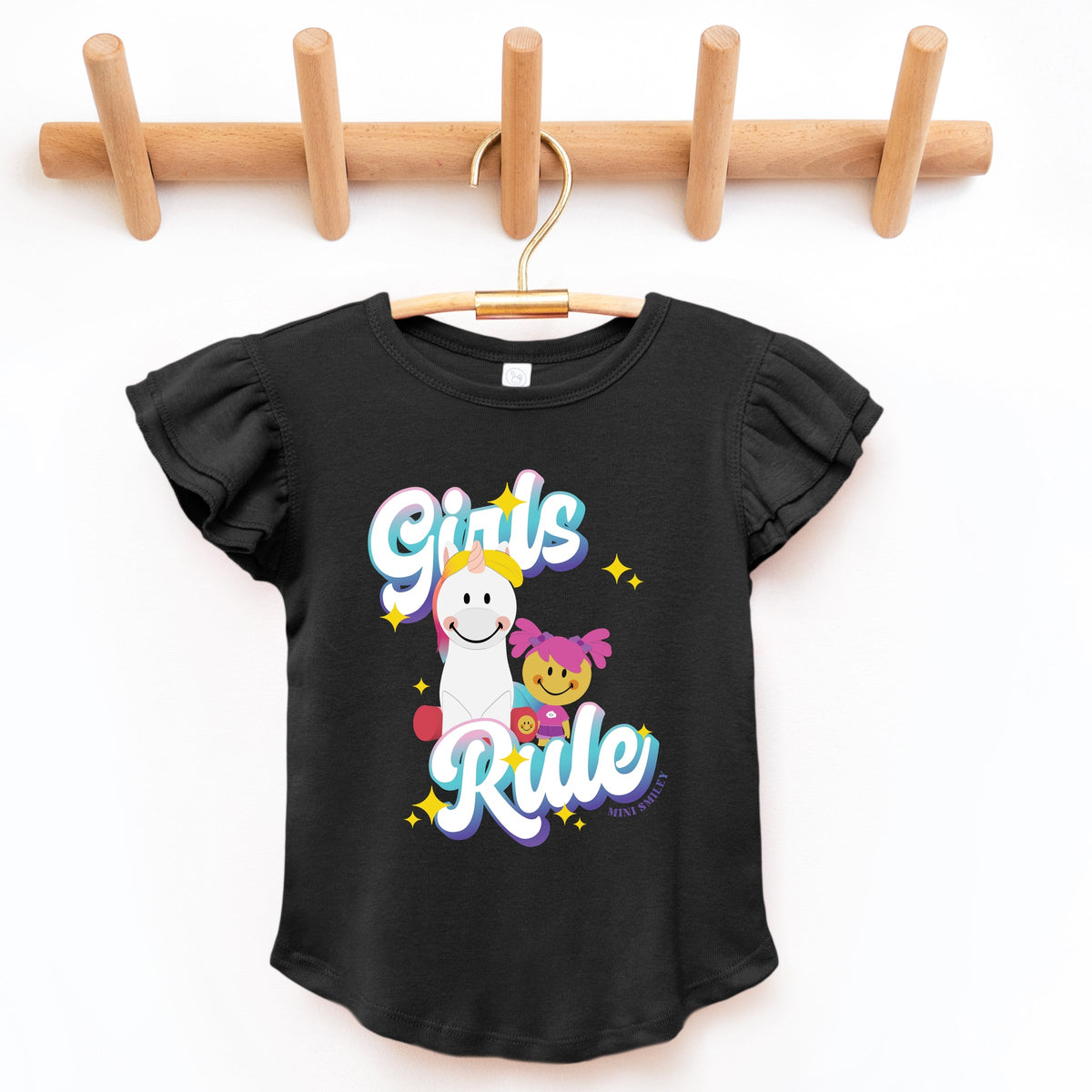 Mini Smiley Girls Rule - Flutter Sleeve Graphic T-Shirt