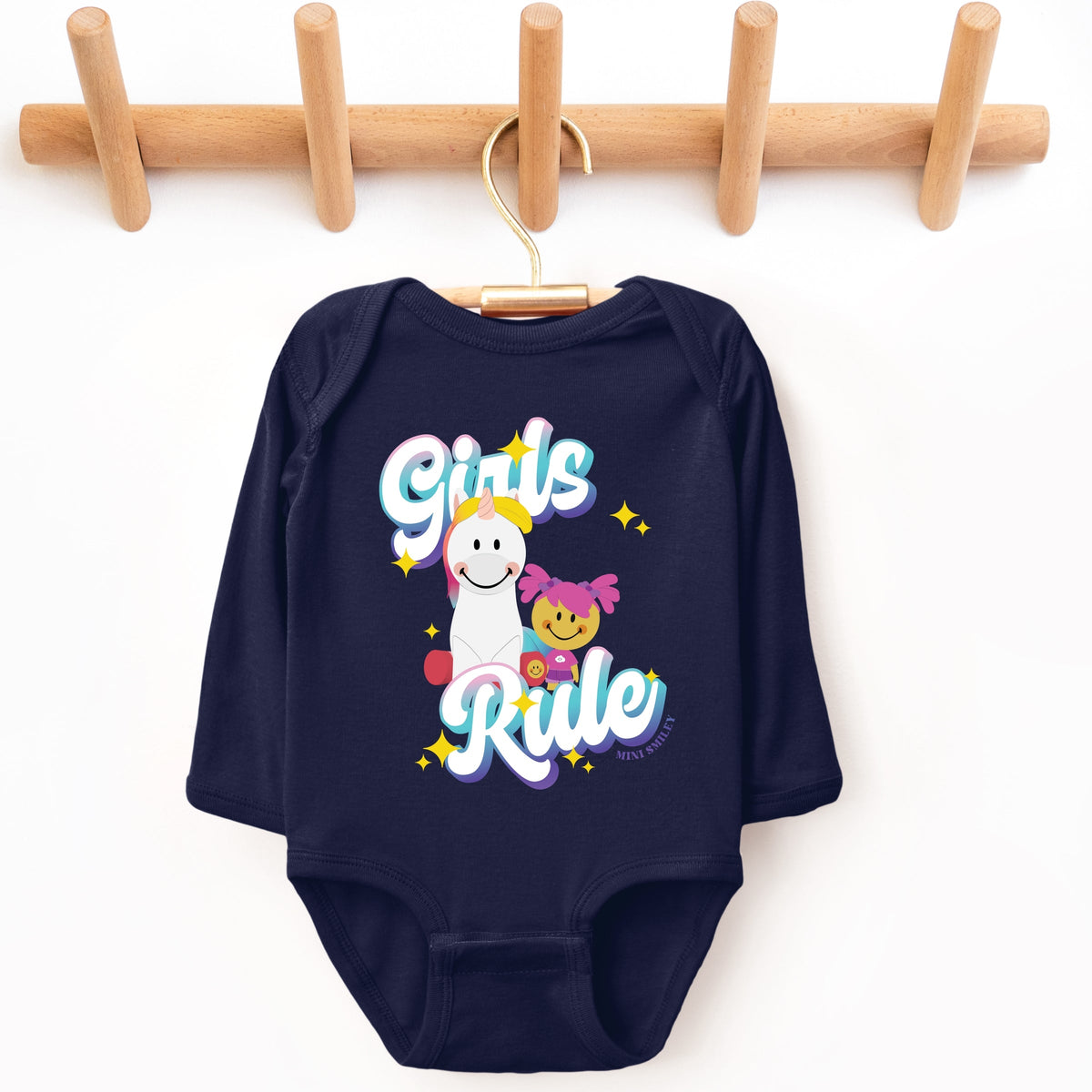 Mini Smiley Girls Rule - Baby Long Sleeve Bodysuit