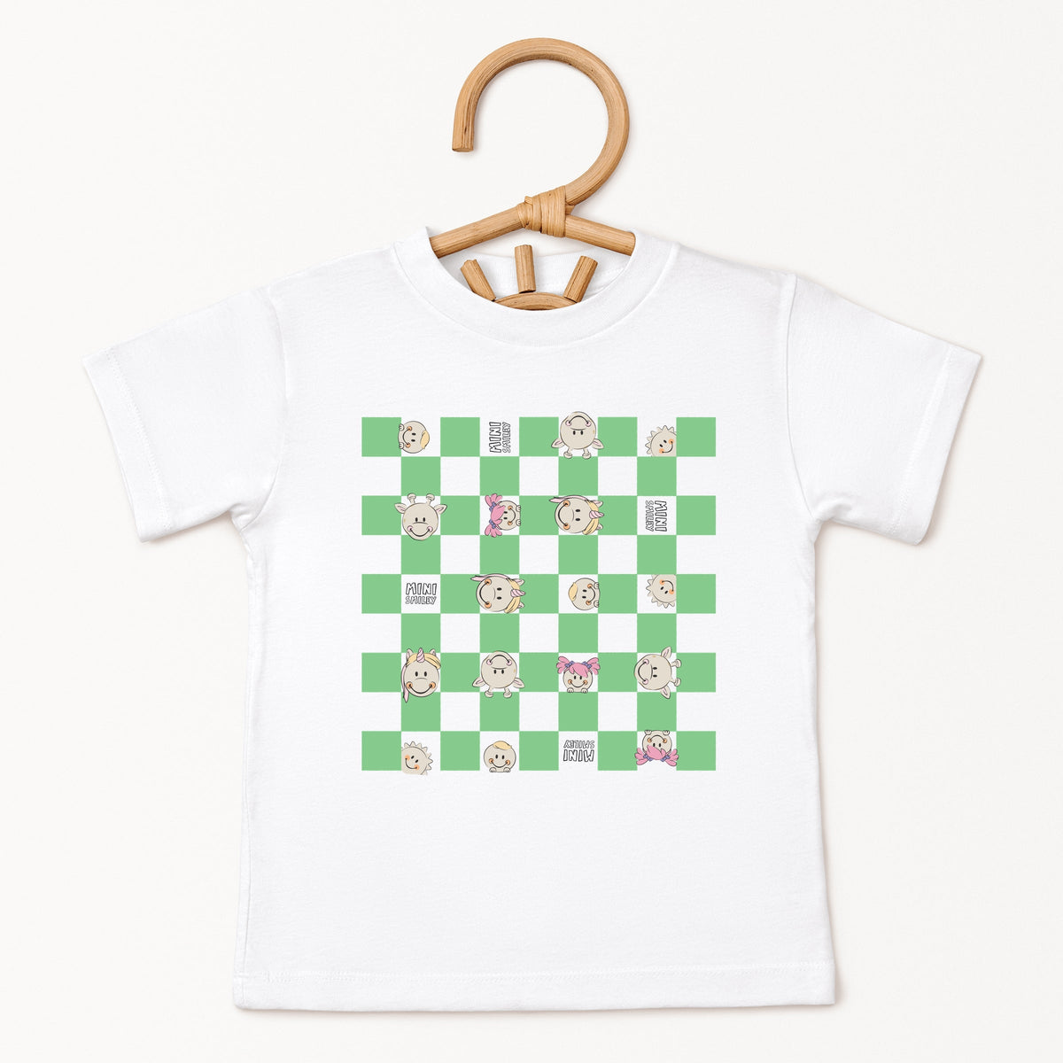 Mini Smiley Checkered Characters Green - Toddler Short Sleeve Graphic T-Shirt