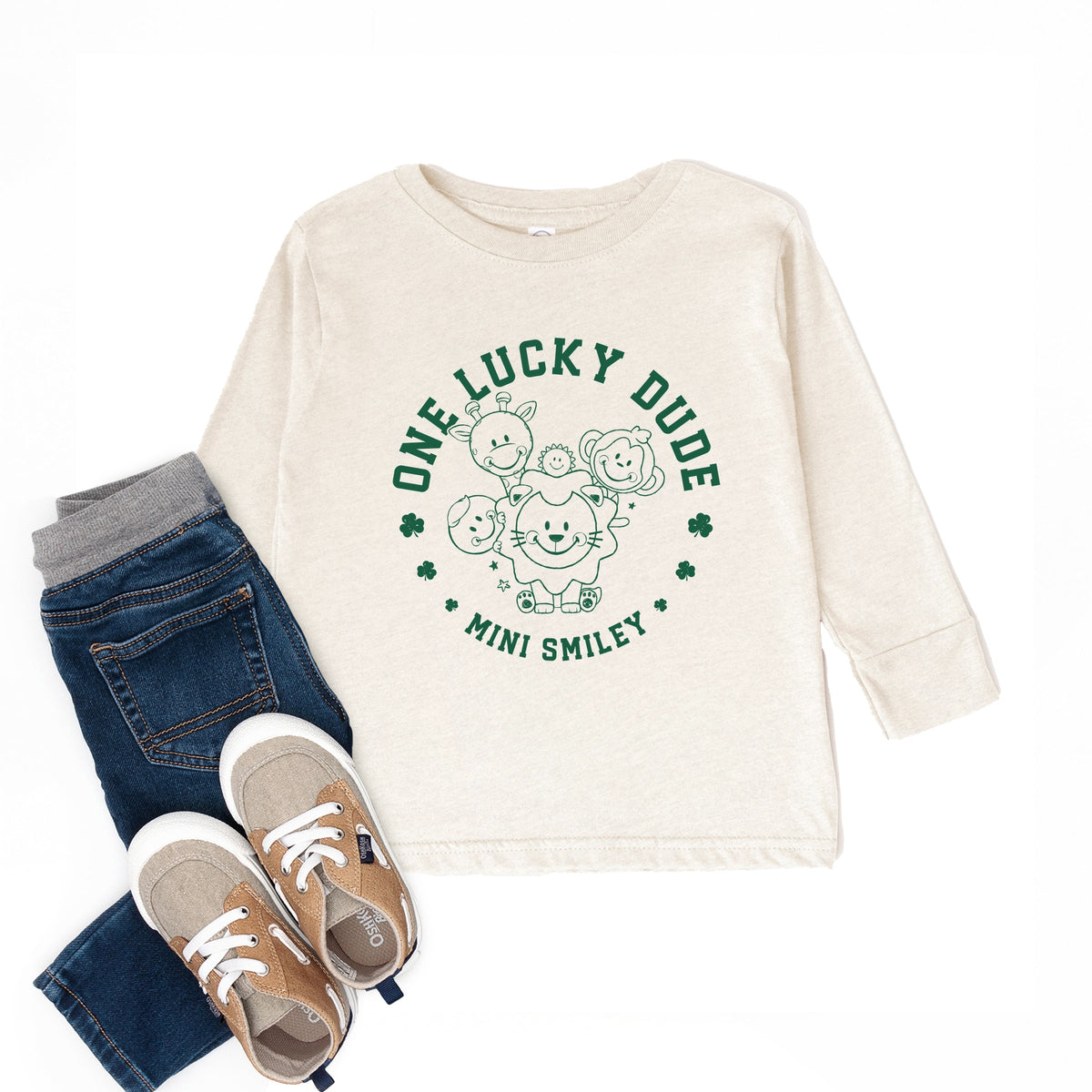 Mini Smiley One Lucky Dude - Toddler Long Sleeve Graphic Tee