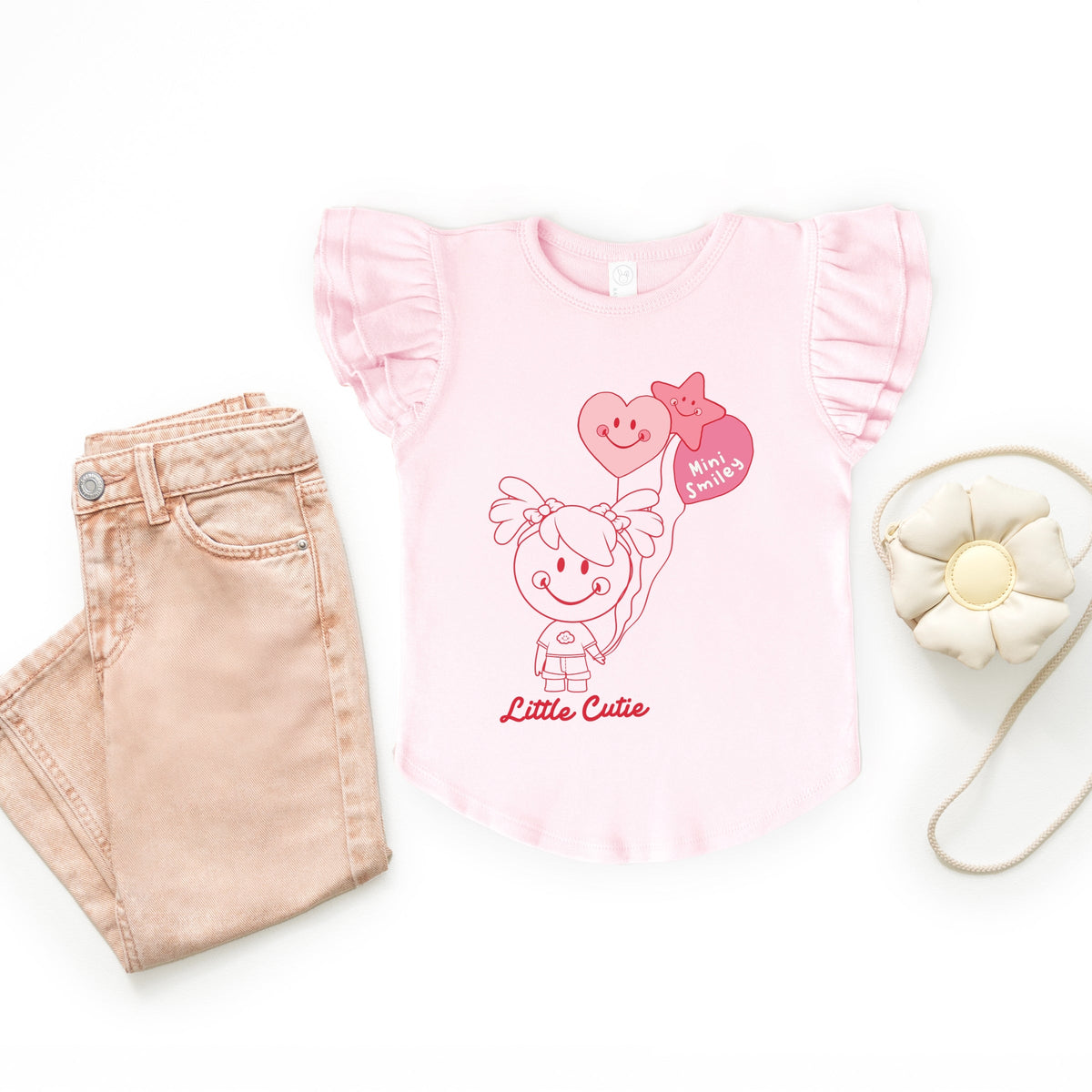 Mini Smiley Aria Balloons - Flutter Sleeve Graphic T-Shirt