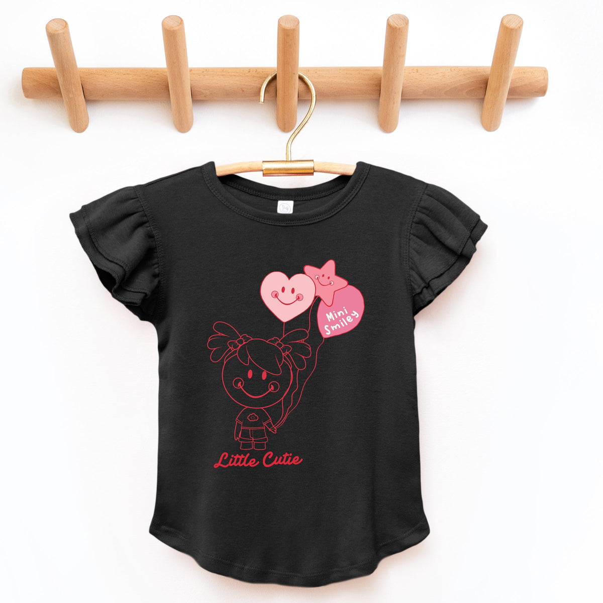 Mini Smiley Aria Balloons - Flutter Sleeve Graphic T-Shirt