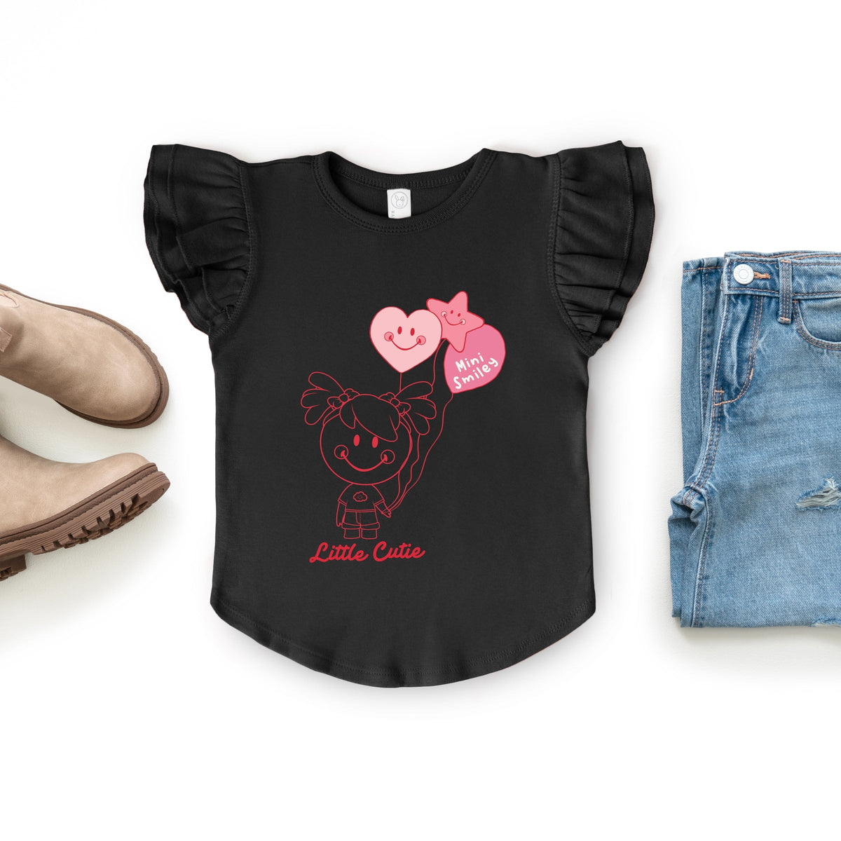 Mini Smiley Aria Balloons - Flutter Sleeve Graphic T-Shirt