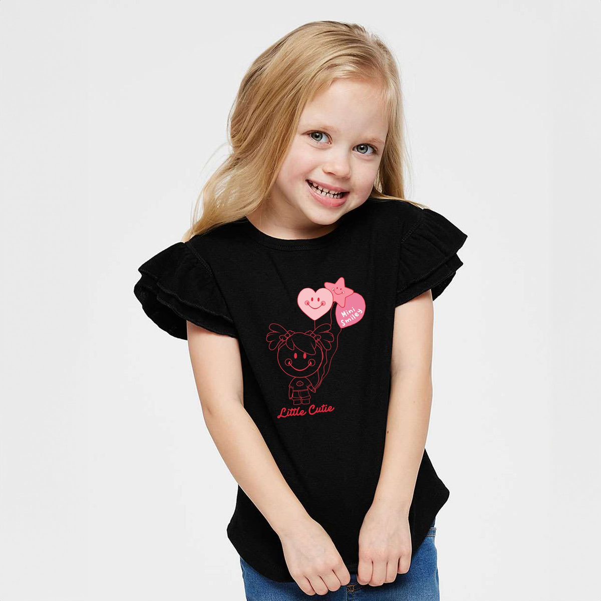 Mini Smiley Aria Balloons - Flutter Sleeve Graphic T-Shirt