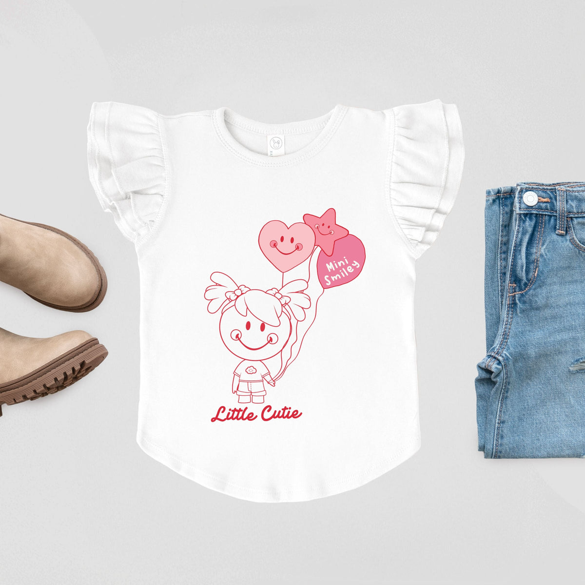 Mini Smiley Aria Balloons - Flutter Sleeve Graphic T-Shirt