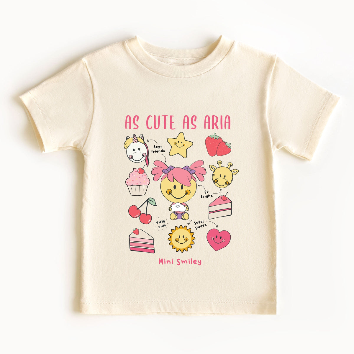 Mini Smiley As Cute As Aria - Toddler Short Sleeve Graphic T-Shirt