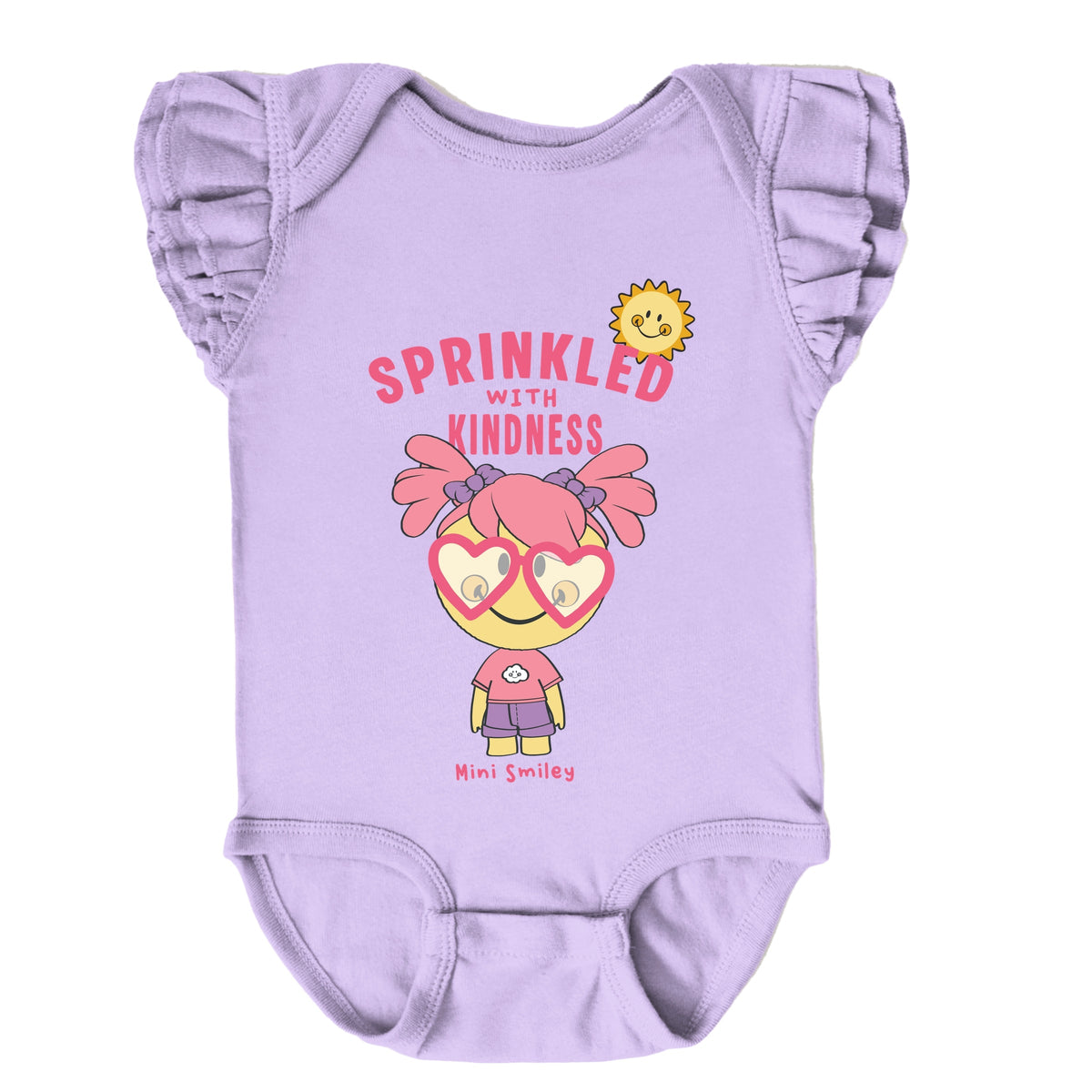 Mini Smiley Sprinkled With Kindness - Baby Flutter Sleeve Bodysuit