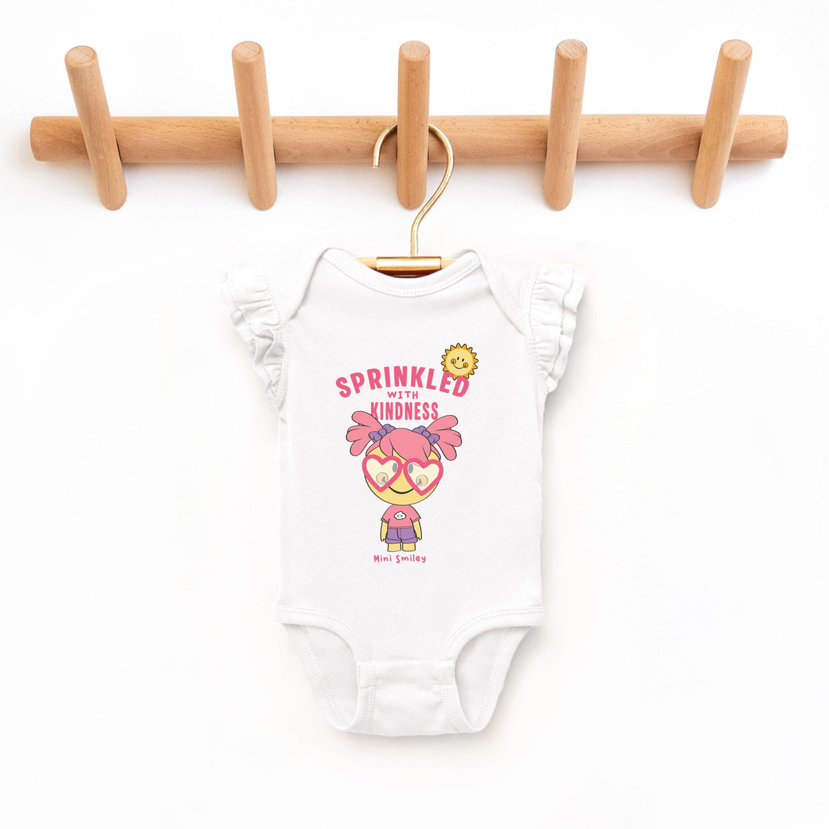 Mini Smiley Sprinkled With Kindness - Baby Flutter Sleeve Bodysuit