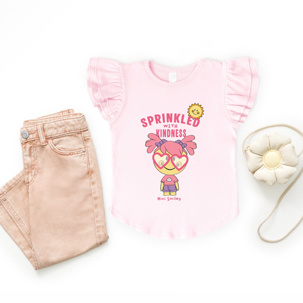 Mini Smiley Sprinkled With Kindness - Flutter Sleeve Graphic T-Shirt