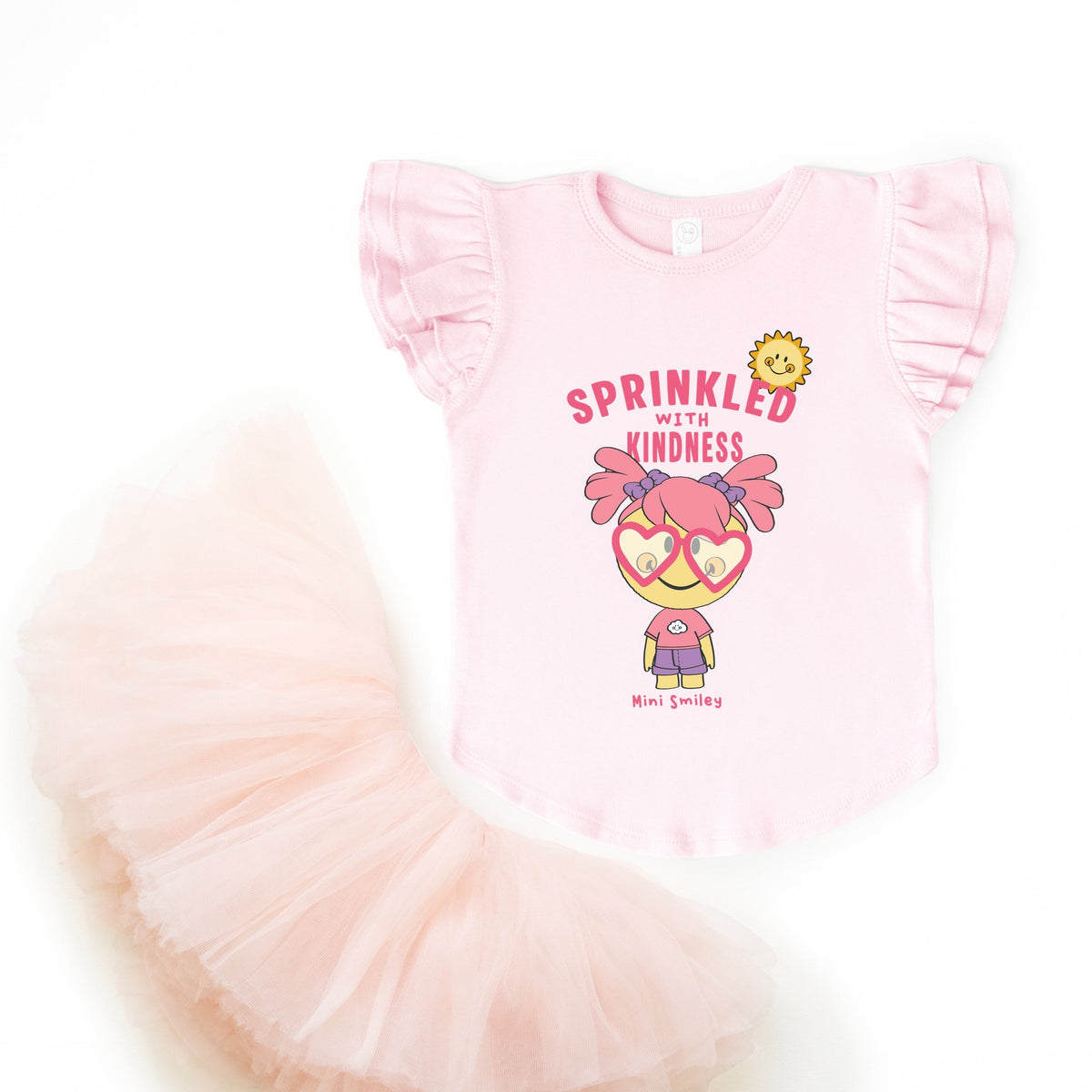 Mini Smiley Sprinkled With Kindness - Flutter Sleeve Graphic T-Shirt