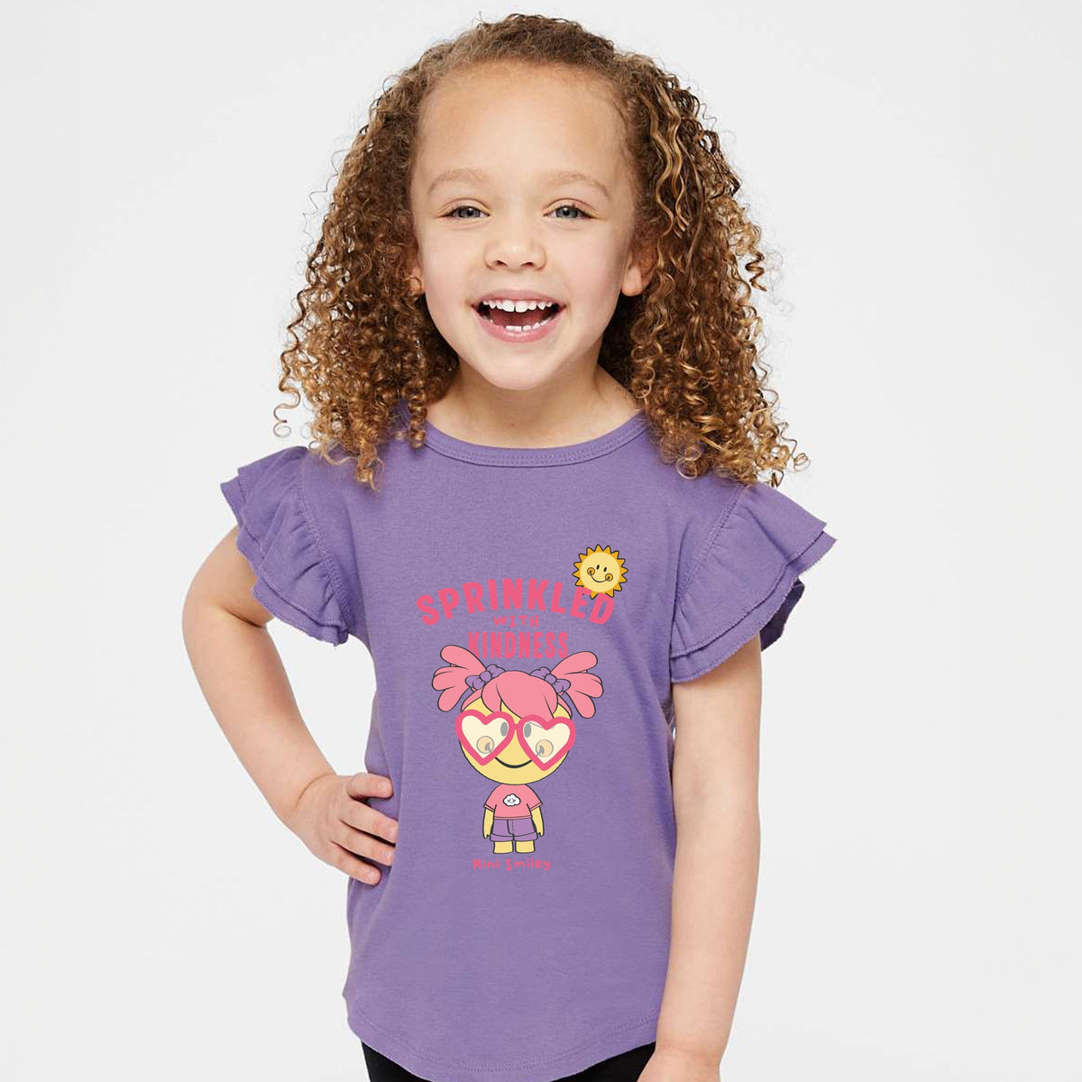 Mini Smiley Sprinkled With Kindness - Flutter Sleeve Graphic T-Shirt