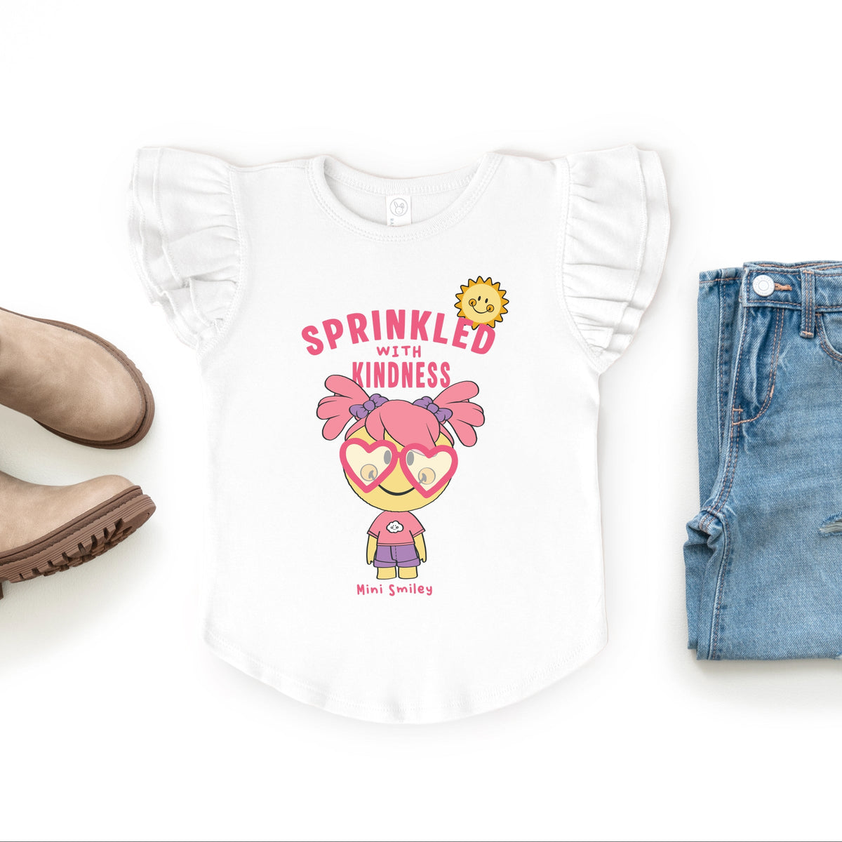 Mini Smiley Sprinkled With Kindness - Flutter Sleeve Graphic T-Shirt