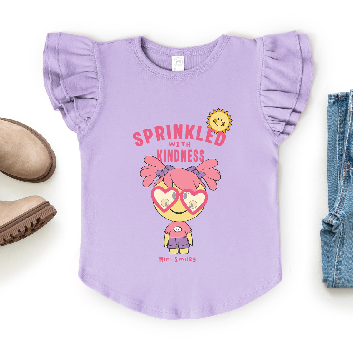 Mini Smiley Sprinkled With Kindness - Flutter Sleeve Graphic T-Shirt