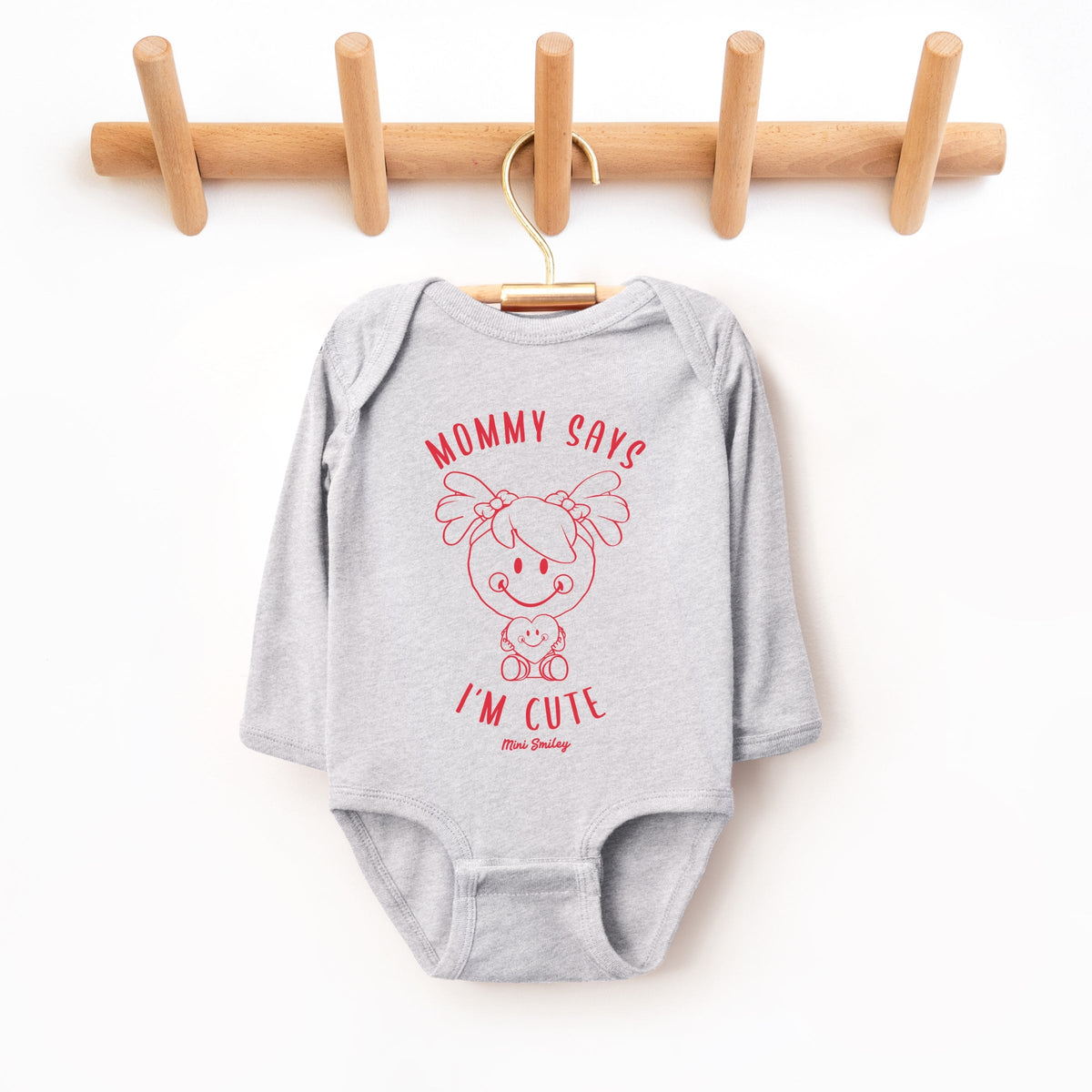 Mini Smiley Mommy Says I'm Cute - Baby Long Sleeve Bodysuit