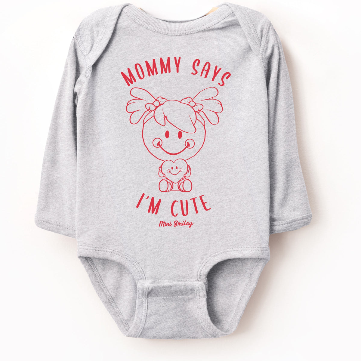 Mini Smiley Mommy Says I'm Cute - Baby Long Sleeve Bodysuit