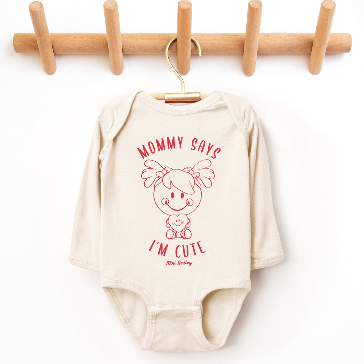 Mini Smiley Mommy Says I'm Cute - Baby Long Sleeve Bodysuit