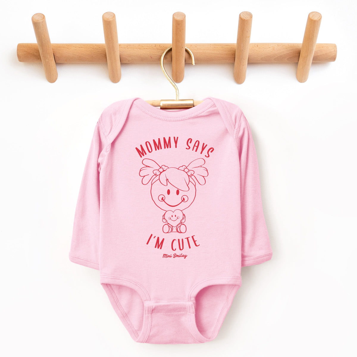 Mini Smiley Mommy Says I'm Cute - Baby Long Sleeve Bodysuit