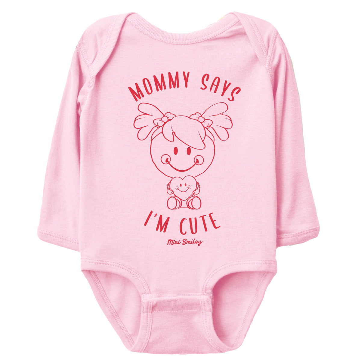 Mini Smiley Mommy Says I'm Cute - Baby Long Sleeve Bodysuit