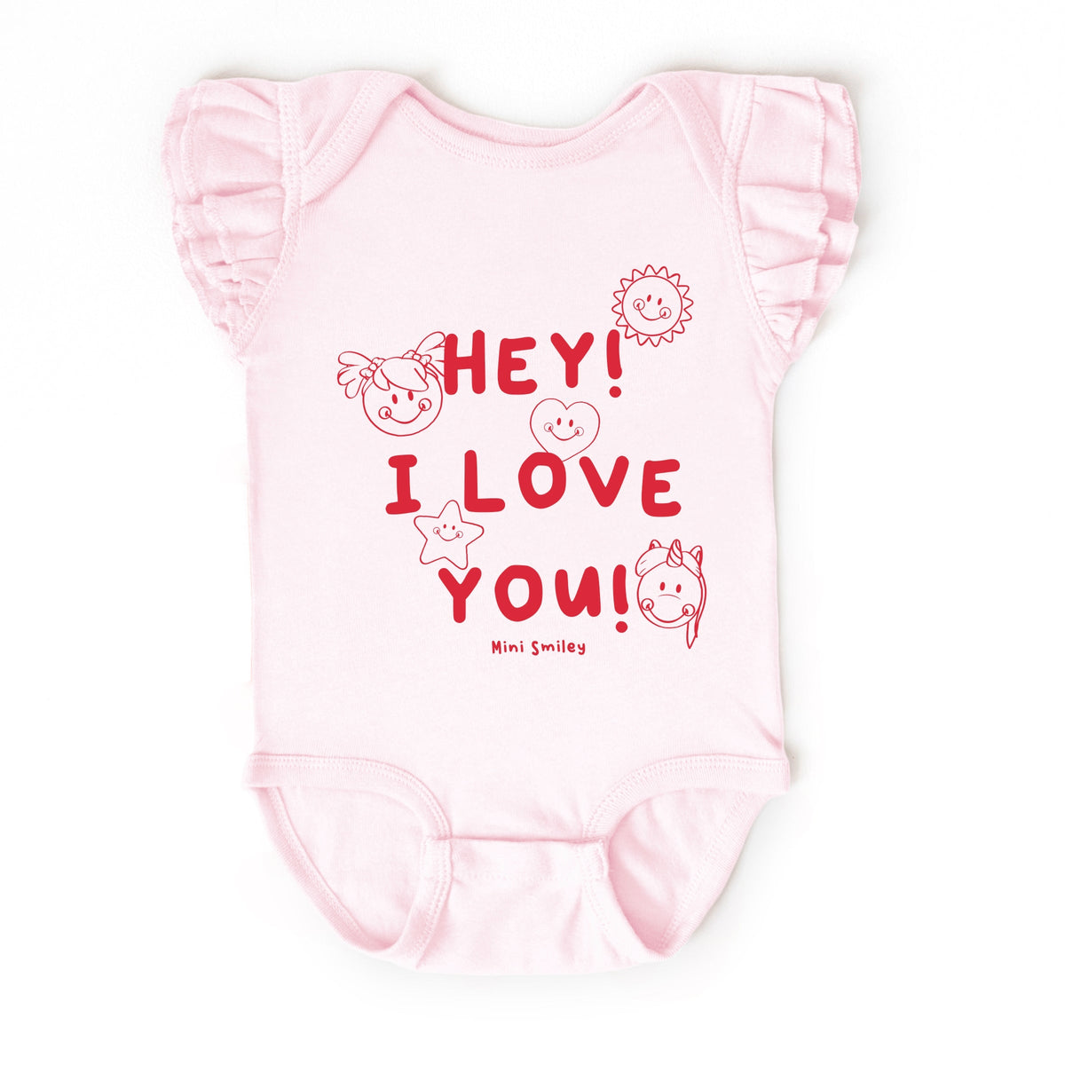 Mini Smiley Hey I Love You - Baby Flutter Sleeve Bodysuit