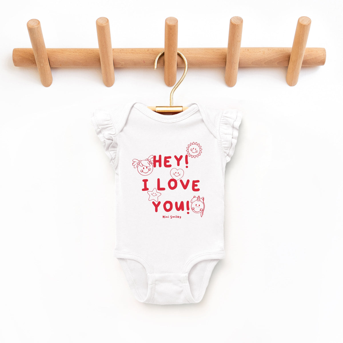 Mini Smiley Hey I Love You - Baby Flutter Sleeve Bodysuit
