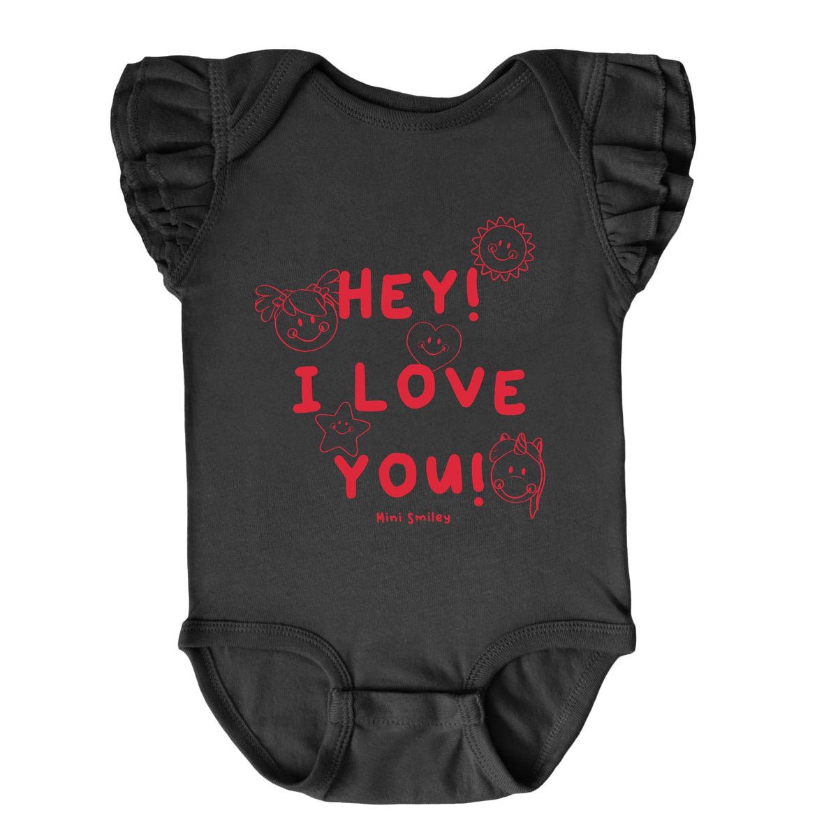 Mini Smiley Hey I Love You - Baby Flutter Sleeve Bodysuit