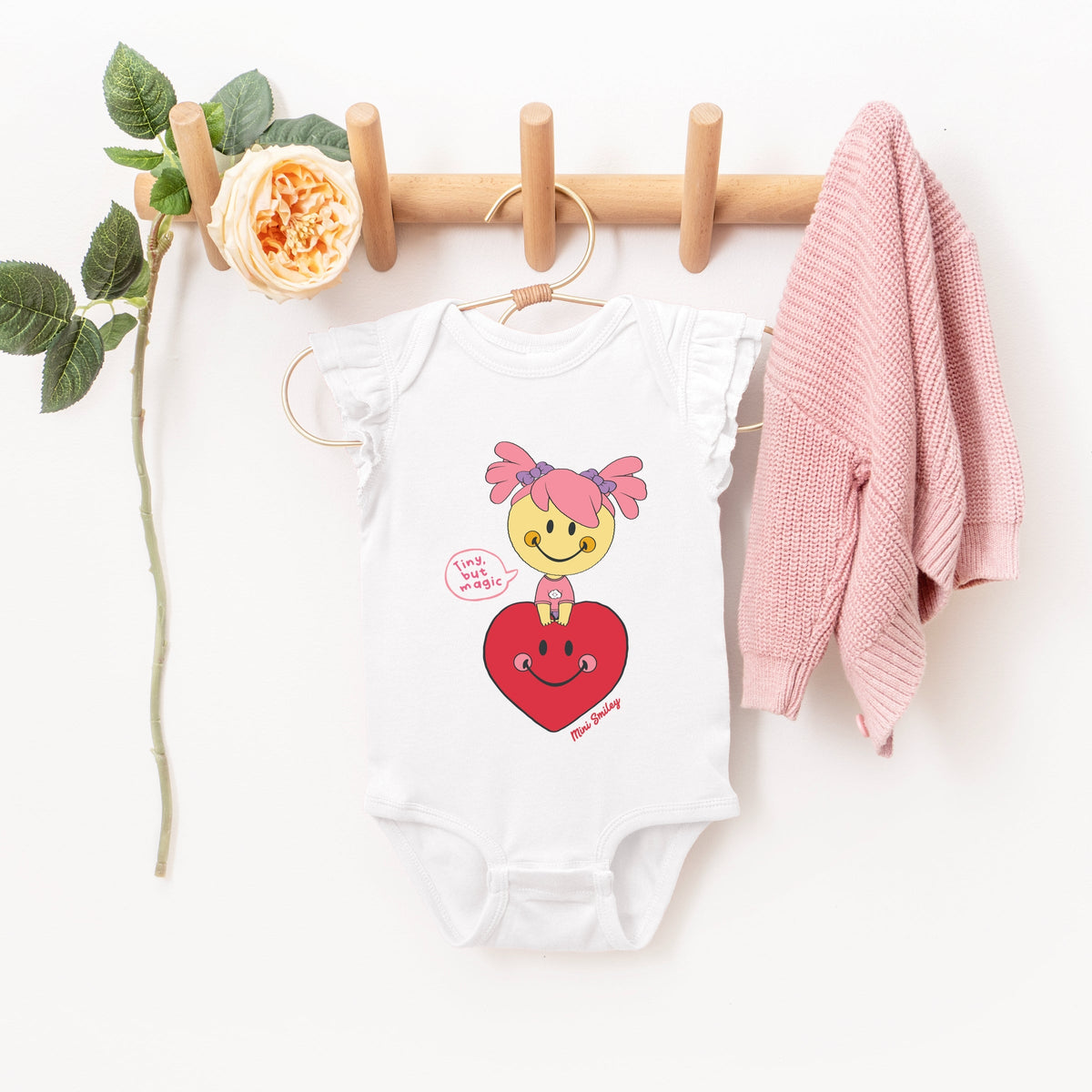 Mini Smiley Tiny, But Magic - Baby Flutter Sleeve Bodysuit