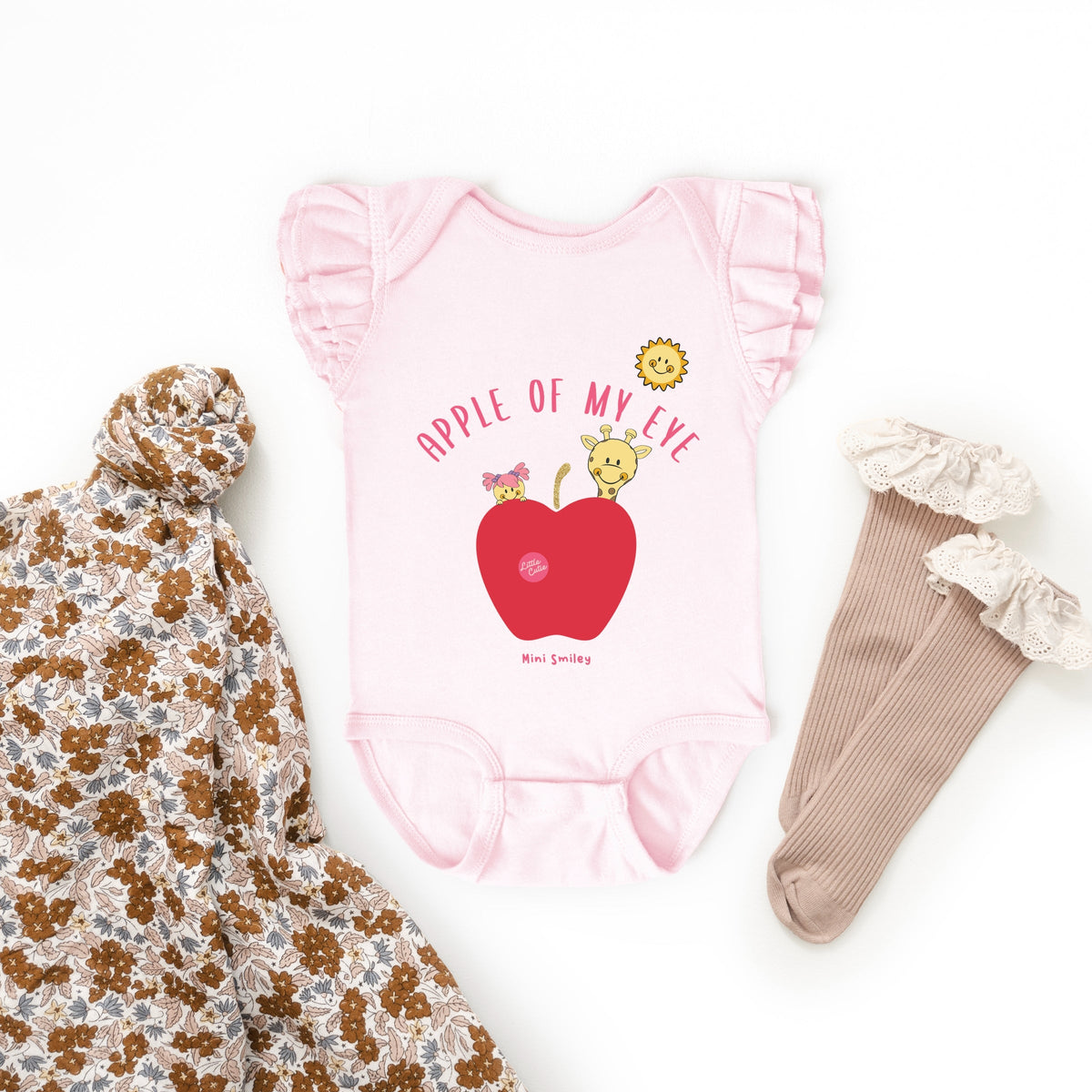 Mini Smiley Apple Of My Eye - Baby Flutter Sleeve Bodysuit