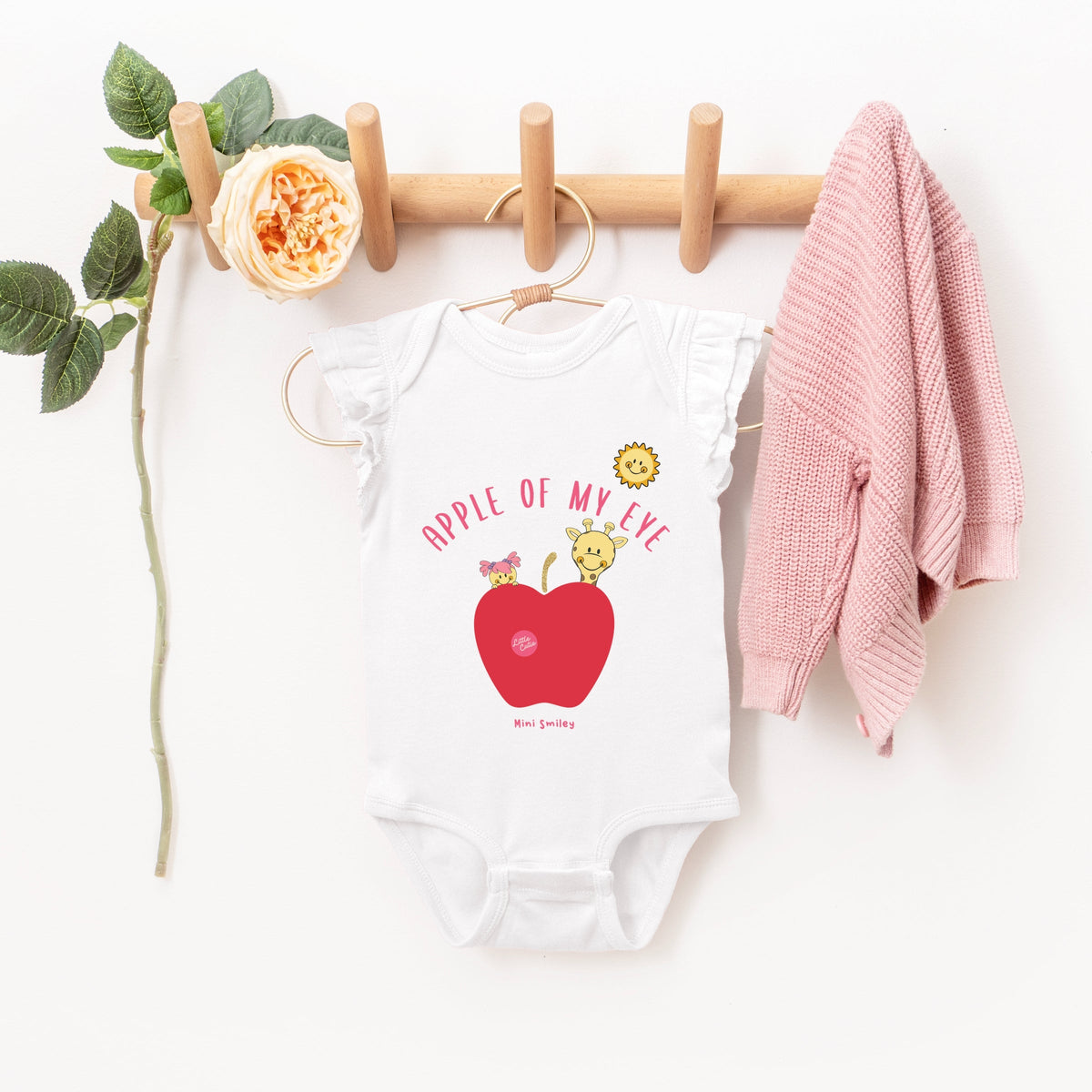 Mini Smiley Apple Of My Eye - Baby Flutter Sleeve Bodysuit
