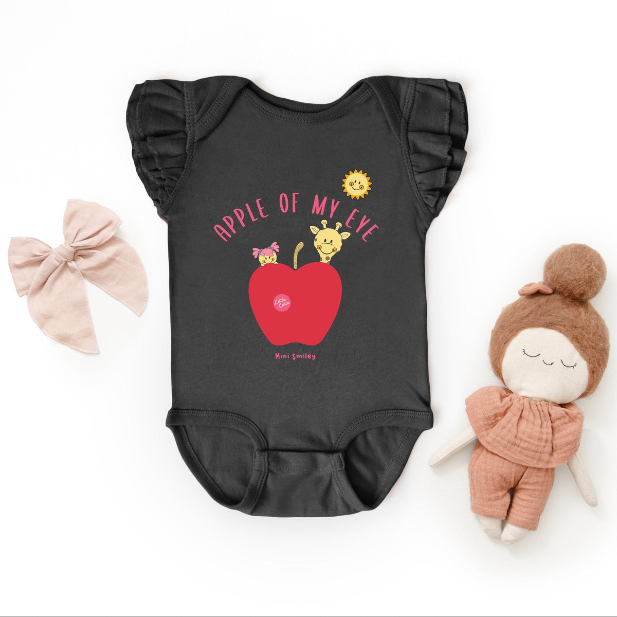 Mini Smiley Apple Of My Eye - Baby Flutter Sleeve Bodysuit