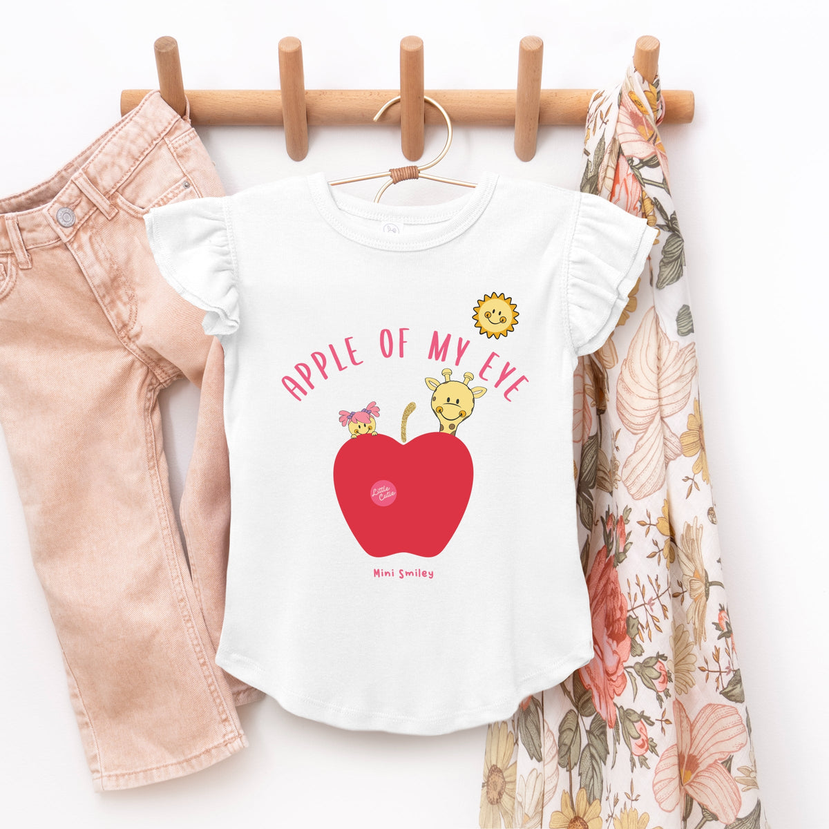 Mini Smiley Apple Of My Eye - Flutter Sleeve Graphic T-Shirt