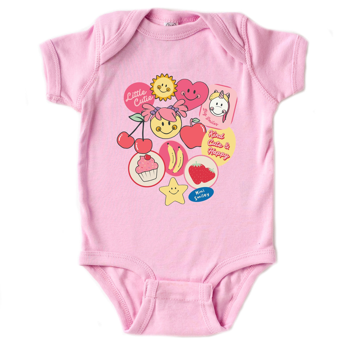 Mini Smiley Little Cutie Fruit Stickers - Baby Short Sleeve Graphic Bodysuit